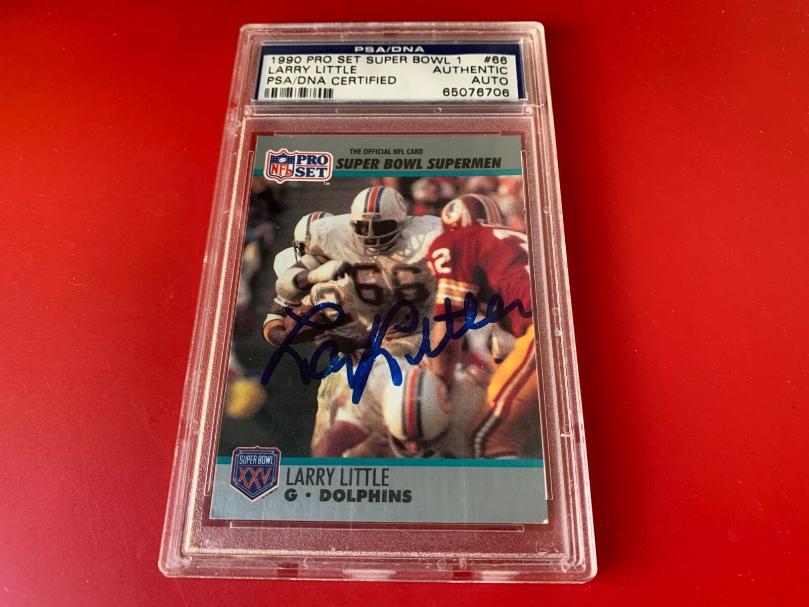 Larry Little Dolphins 1990 Pro Set Super Bowl Supermen Card Signed Auto PSA/DNA