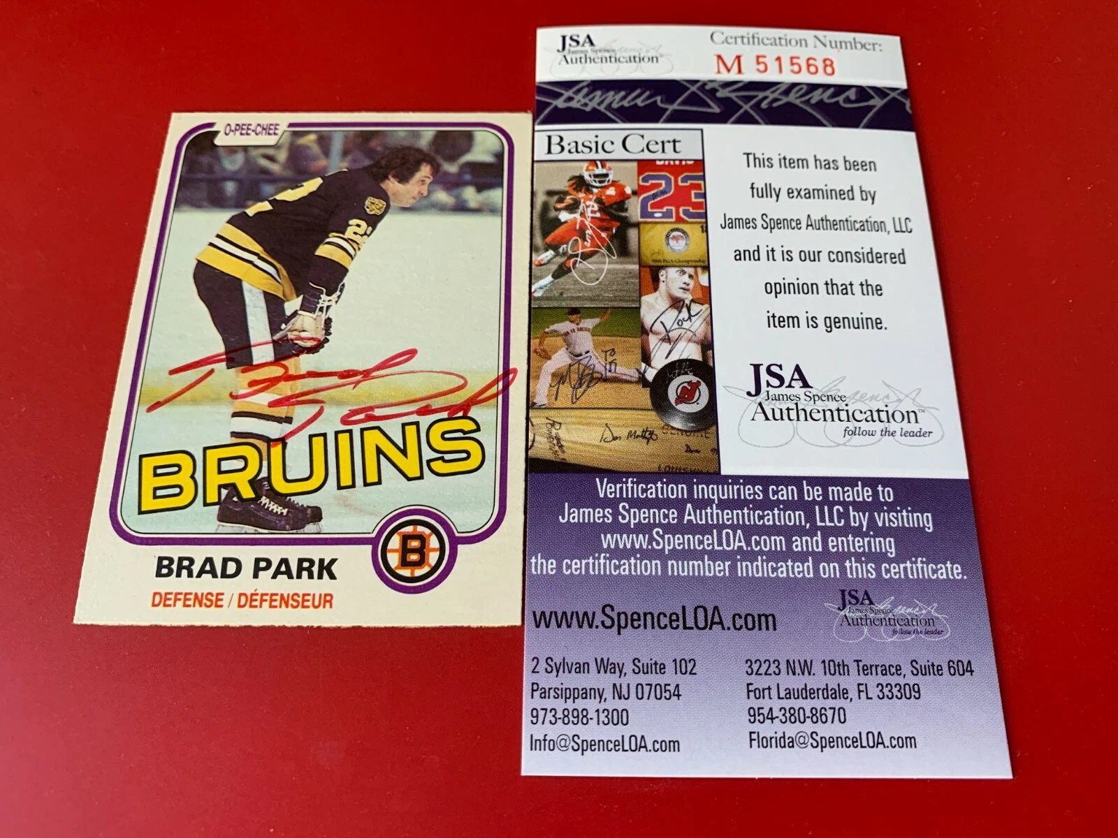 Brad Park HOF Bruins 1981-82 O-Pee-Chee Card Signed Auto JSA COA
