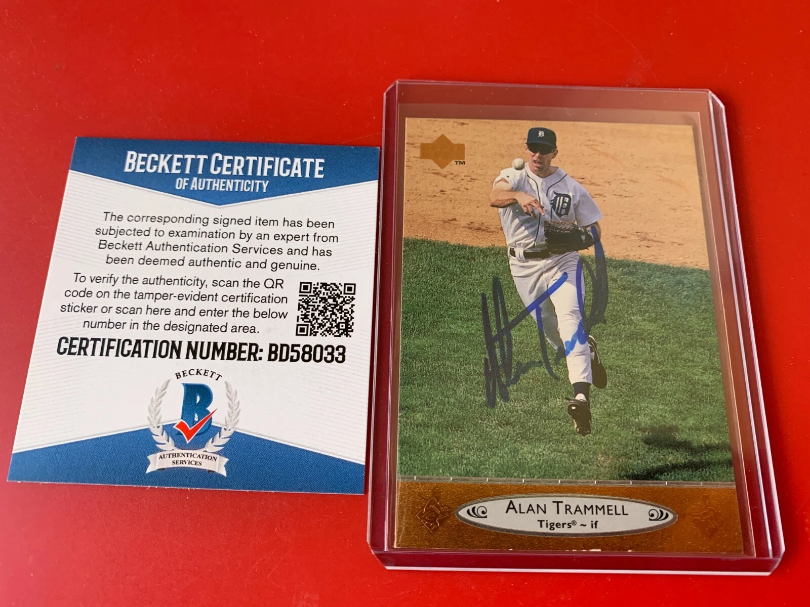 Alan Trammell Tigers HOF 1996 Upper Deck Card Signed Auto BAS COA