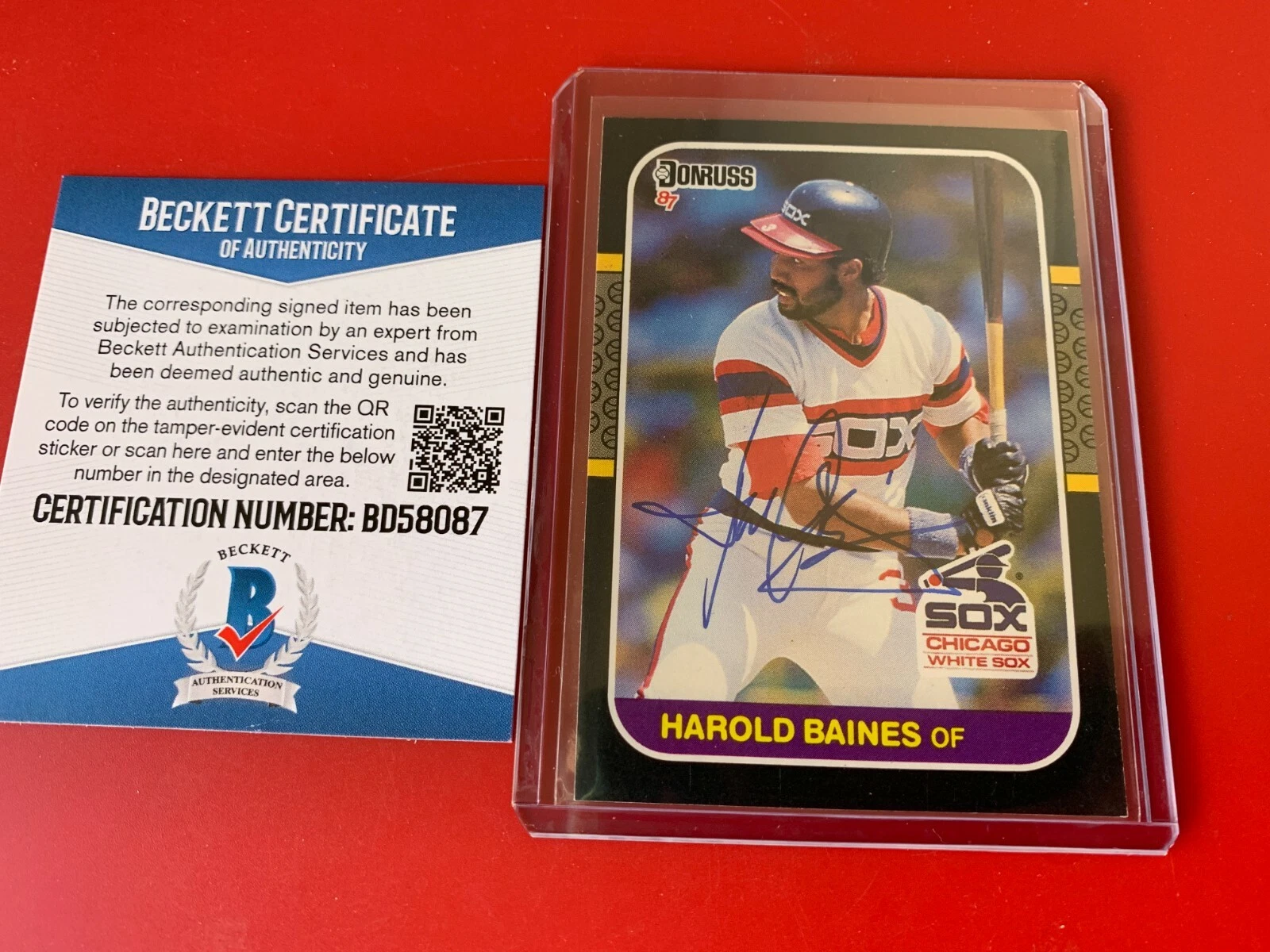Harold Baines White Sox HOF 1987 Donruss Card Signed Auto BAS COA