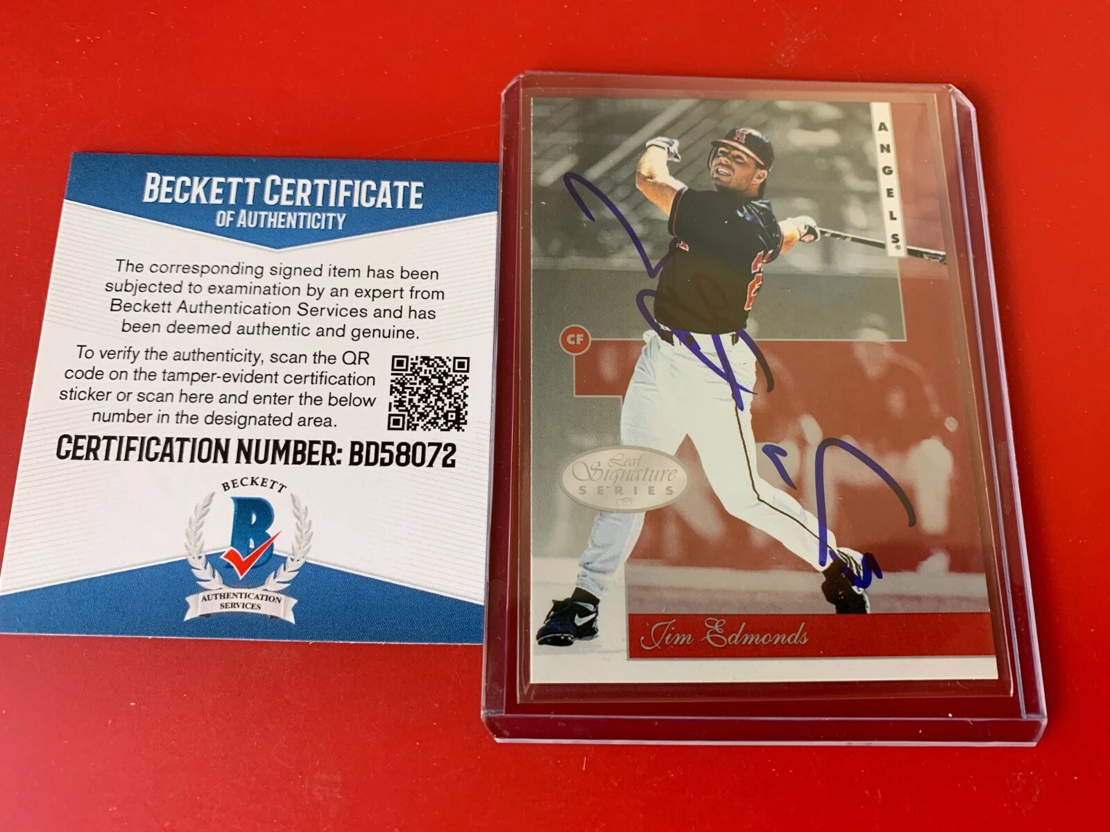 Jim Edmonds Cardinals 1996 Leaf Card Signed Auto BAS COA