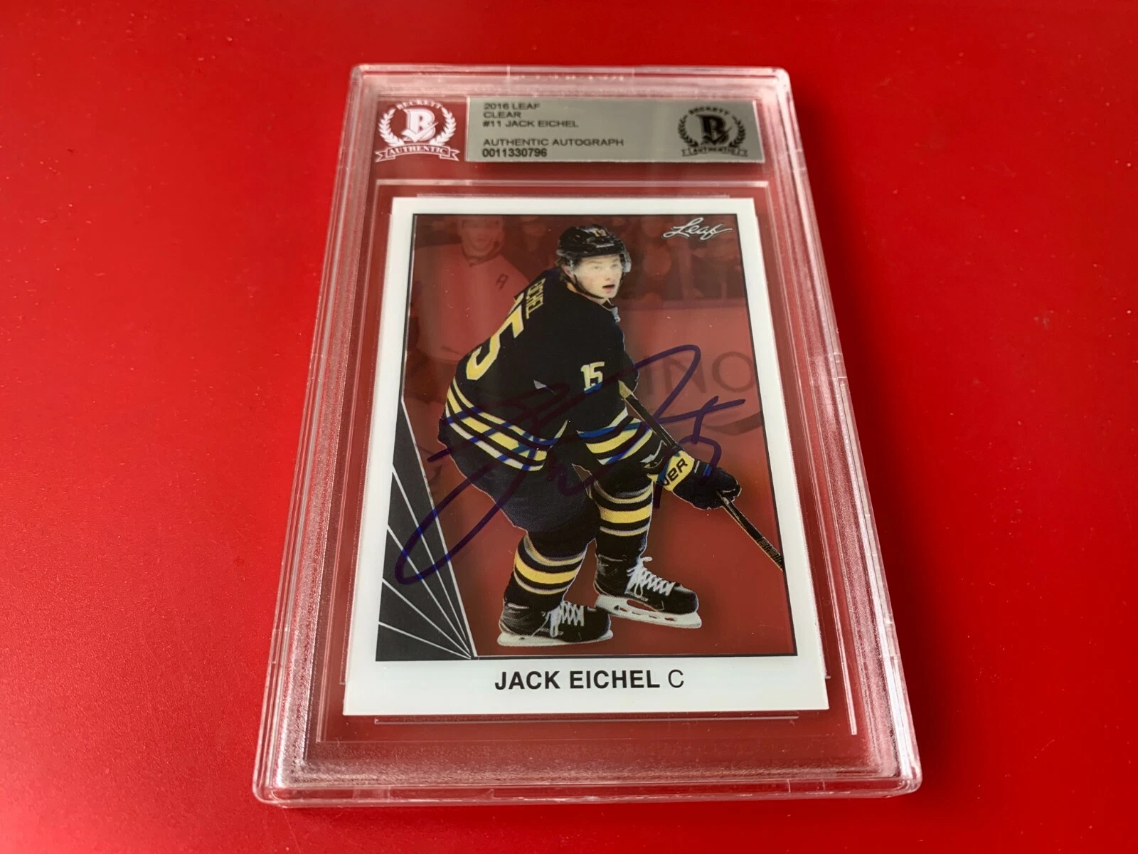 Jack Eichel 2016 Leaf Clear Rookie Card Signed Auto Beckett SLABBED BAS