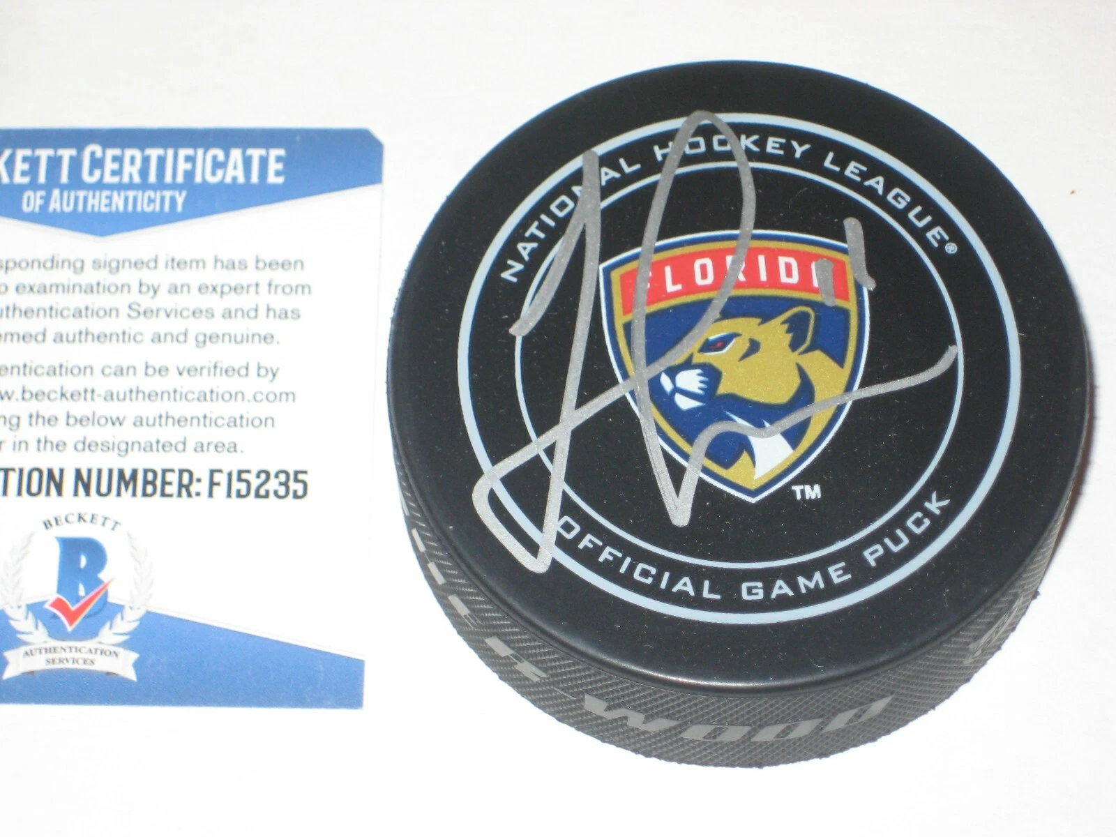 JONATHAN HUBERDEAU Signed Florida PANTHERS Official GAME Puck w/ Beckett COA