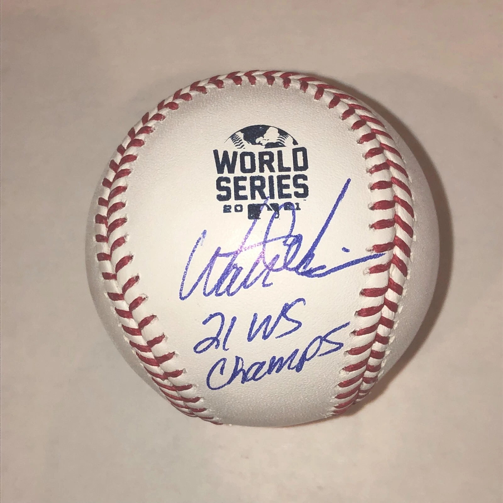 WALT WEISS (Braves) Signed Official 2021 WORLD SERIES Baseball Beckett  w/ Inscr
