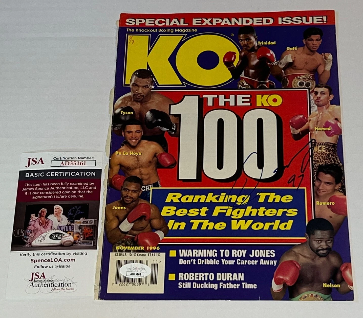 Oscar De La Hoya signed Magazine Page Boxing Champ autographed JSA