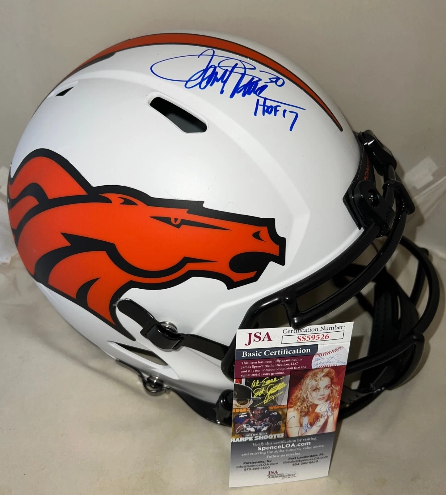 Terrell Davis signed Denver Broncos Lunar Eclipse F/S helmet W/ HOF Inscrip JSA