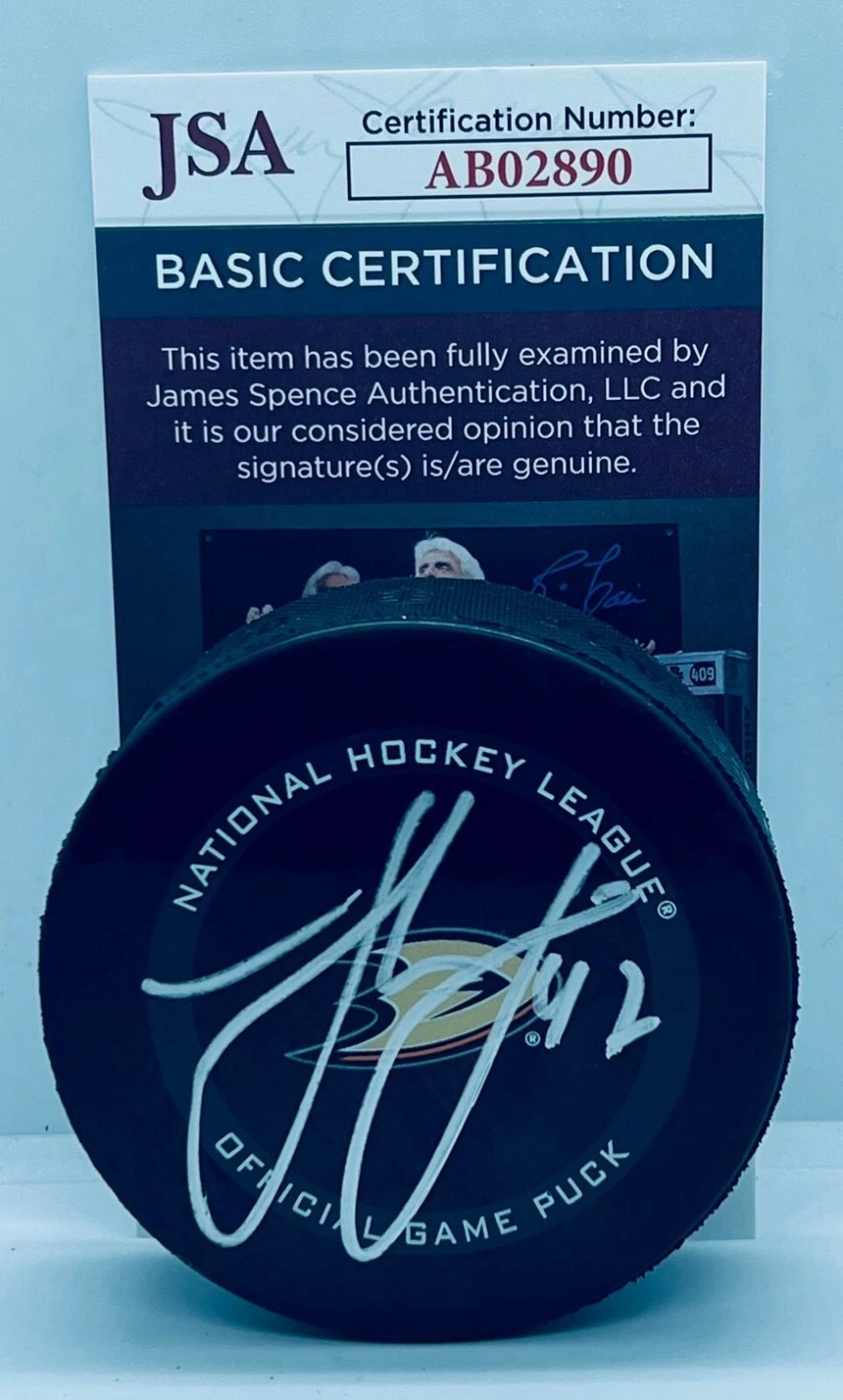 Hampus Lindholm signed Anaheim Ducks Official Game Puck autographed JSA
