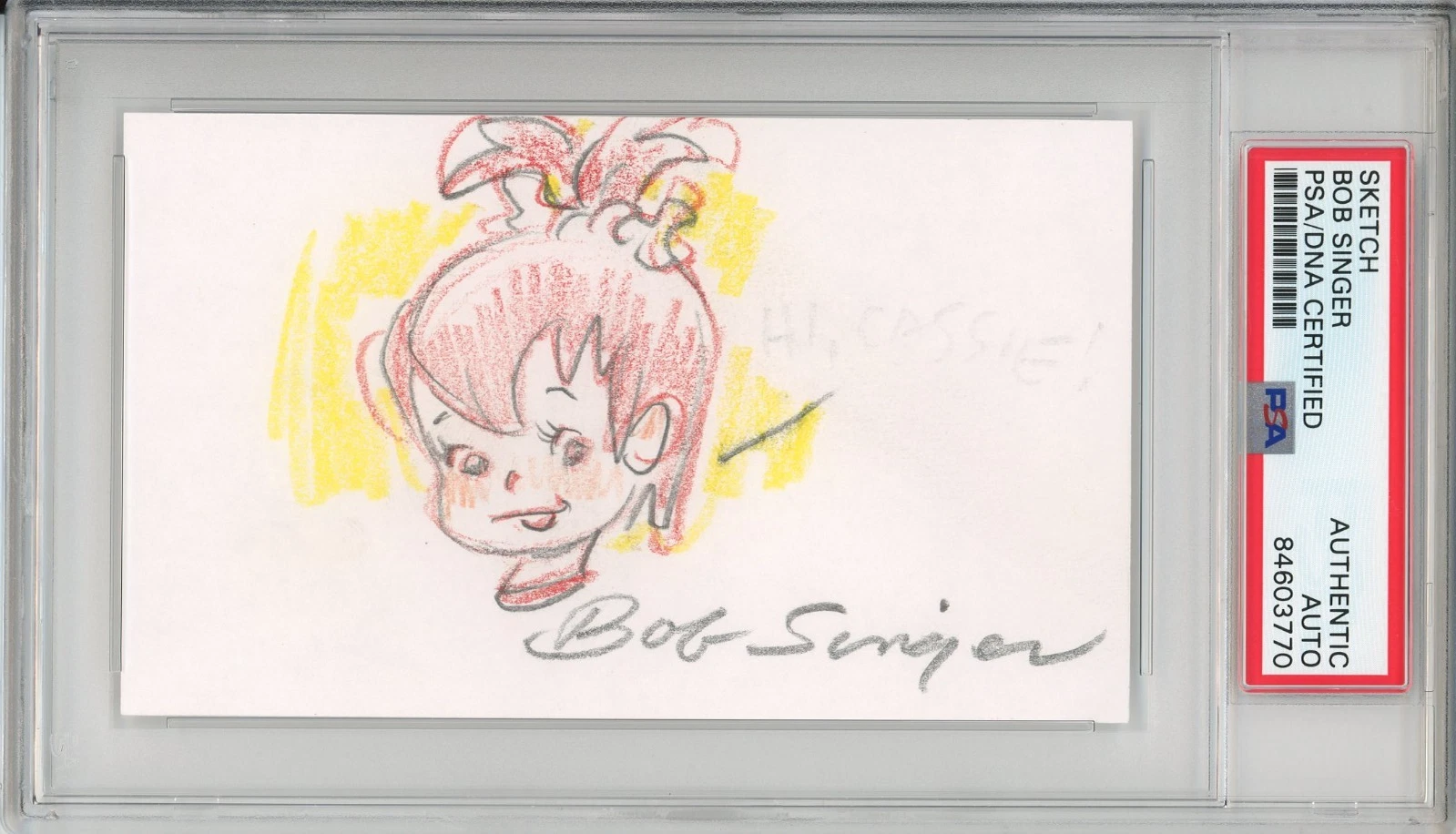 THE FLINTSTONES PEBBLES ORIGINAL COLOR PENCIL DRAWING SIGNED BOB SINGER PSA DNA COLLECTIBLE MEMORABILIA