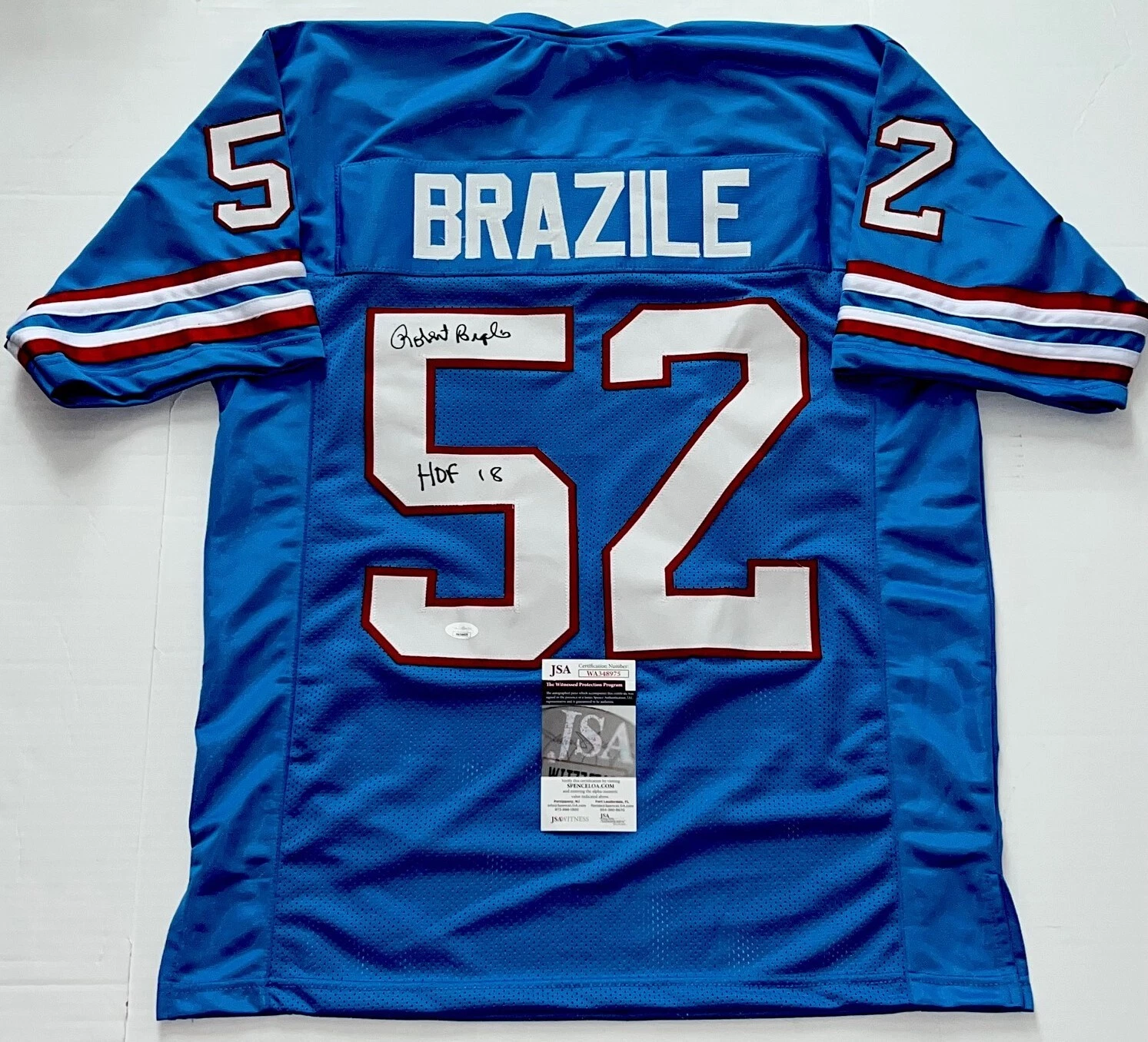 Robert Brazile Houston Oilers signed Custom jersey W HOF Inscrip JSA Witnessed