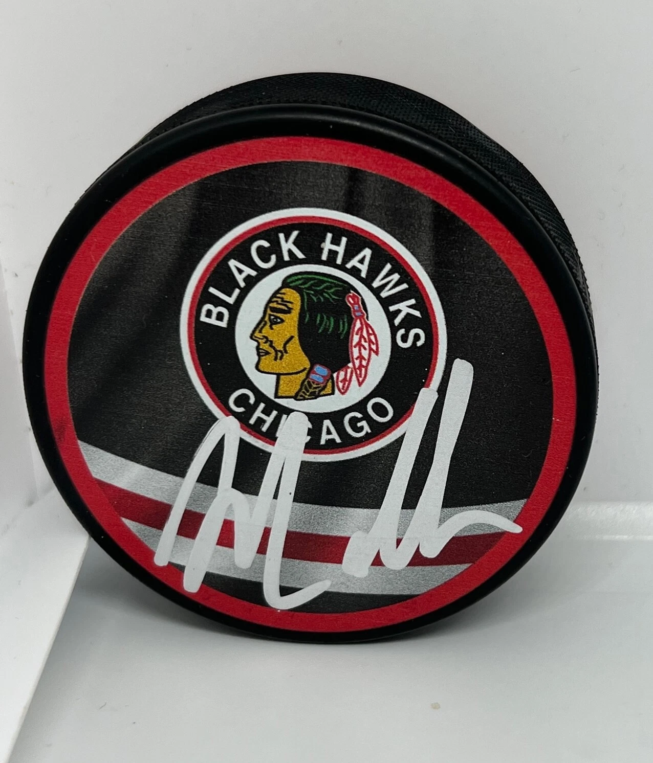 Nolan Allan signed Chicago Blackhawks Reverse Retro Puck 2021 1st Round Pick 2