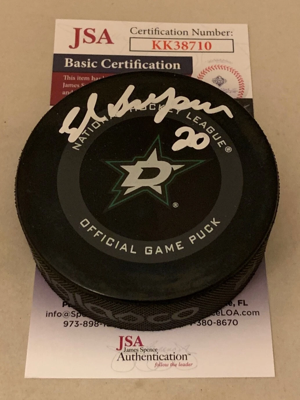 Ed Belfour signed Dallas Stars Official Game Puck autographed JSA