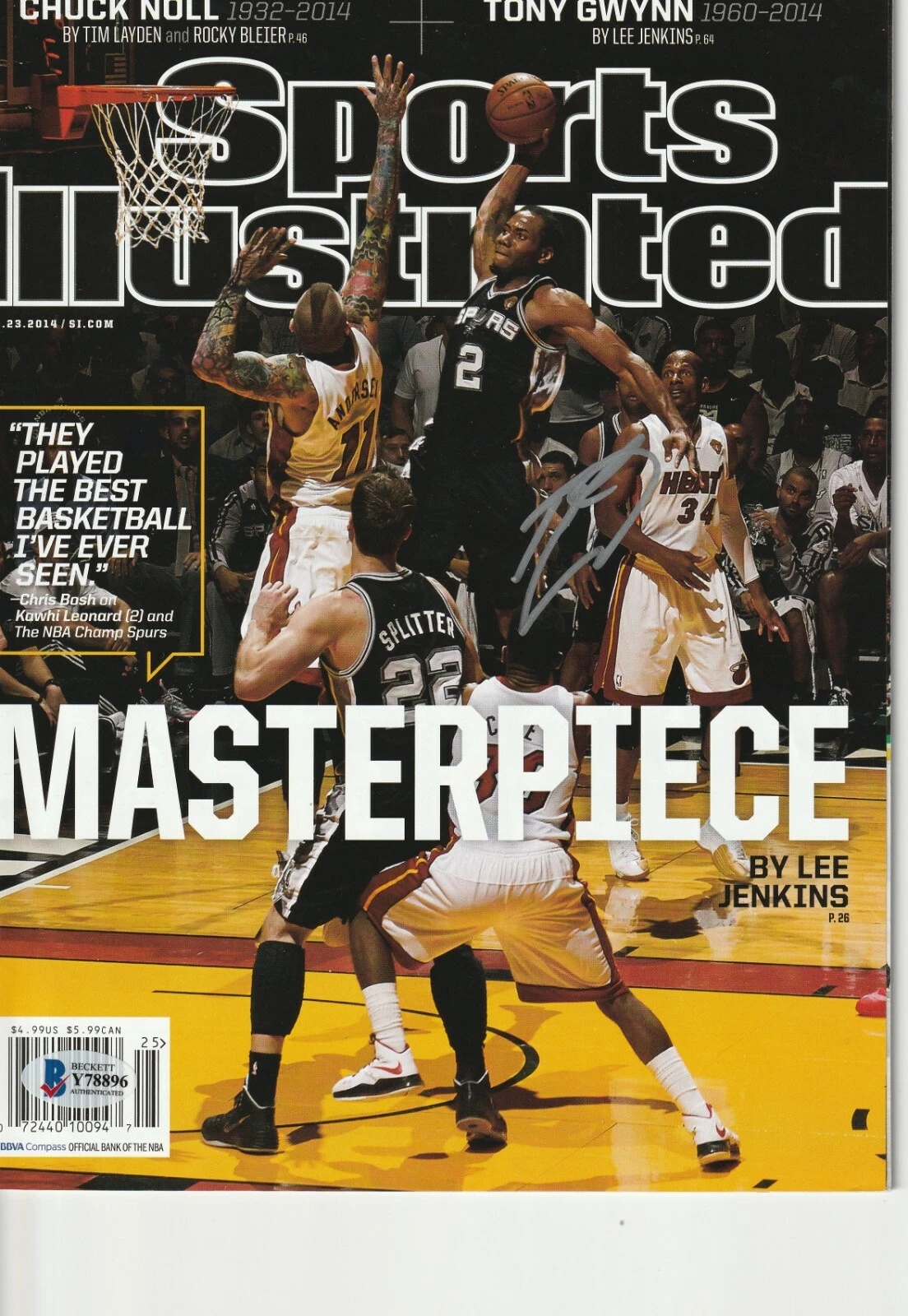 KAWHI LEONARD Signed SPORTS ILLUSTRATED 6/23/14 w/ Beckett COA (No Label)
