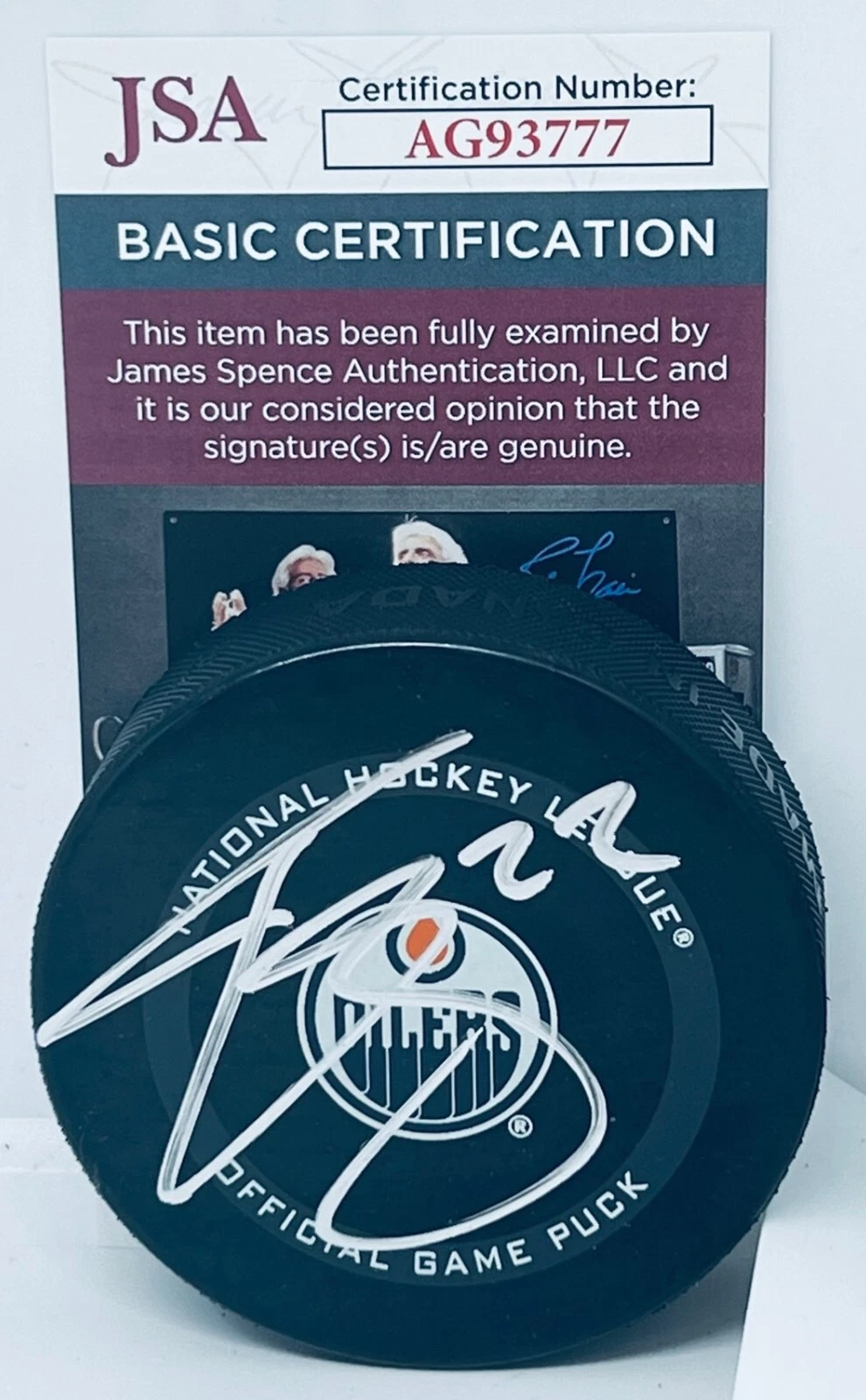 Tyson Barrie signed Edmonton Oilers Official Game Puck autographed JSA