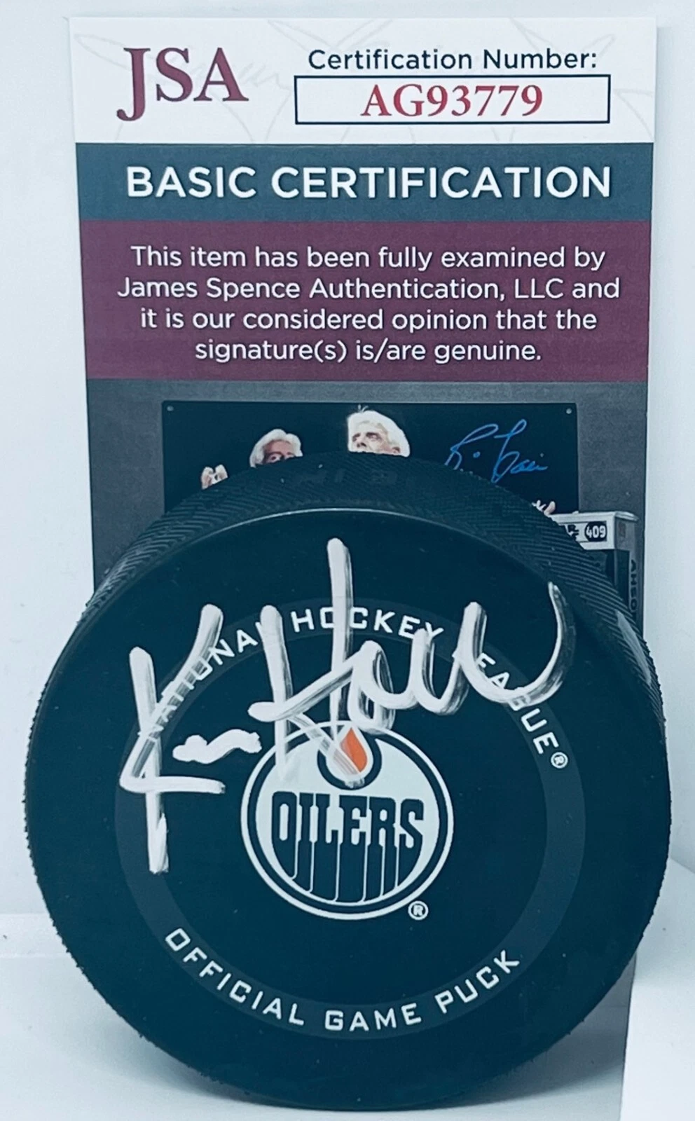 Ken Holland signed Edmonton Oilers Official Game Puck autographed JSA
