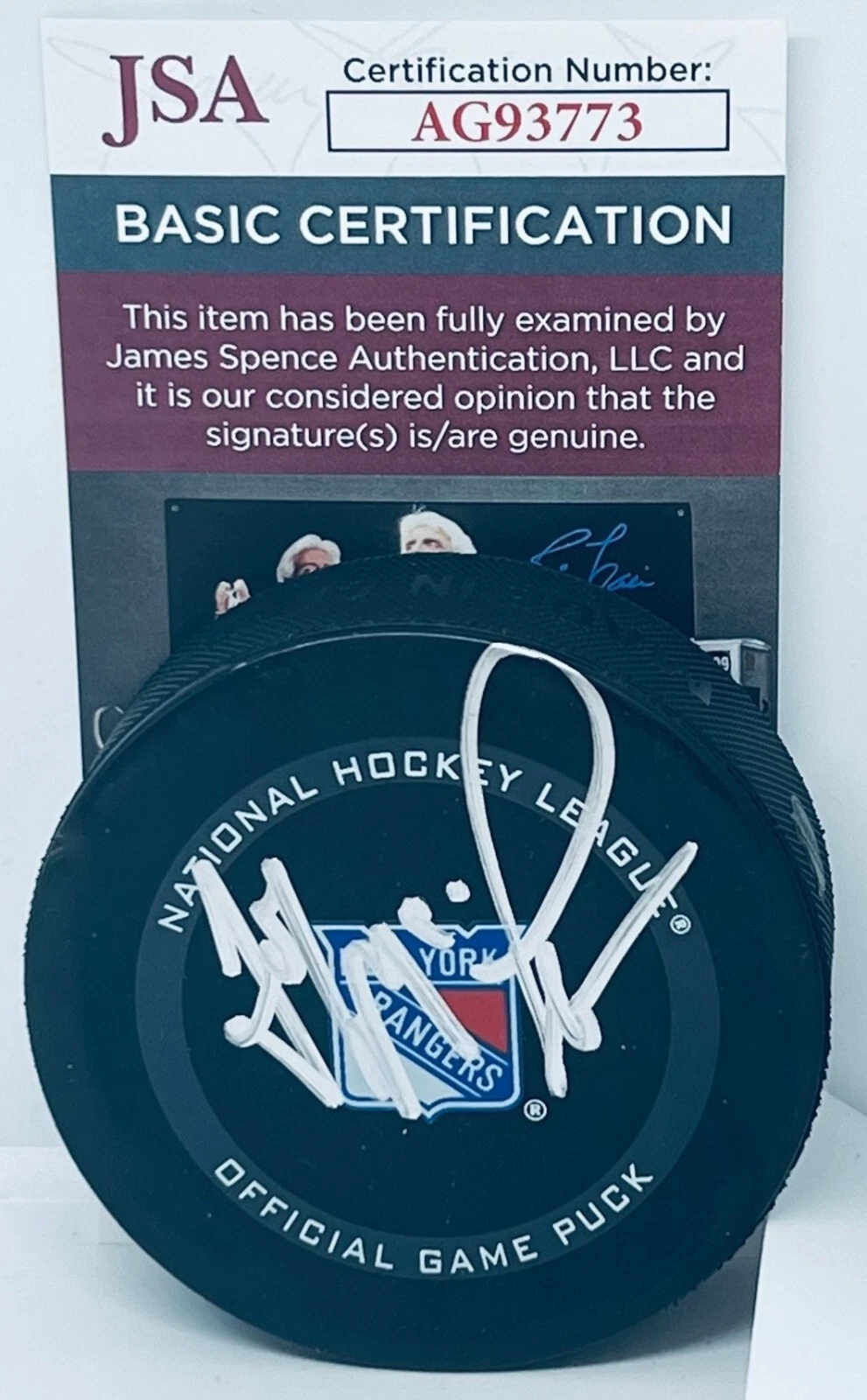 John MacLean signed New York Rangers Official Game Puck autographed JSA