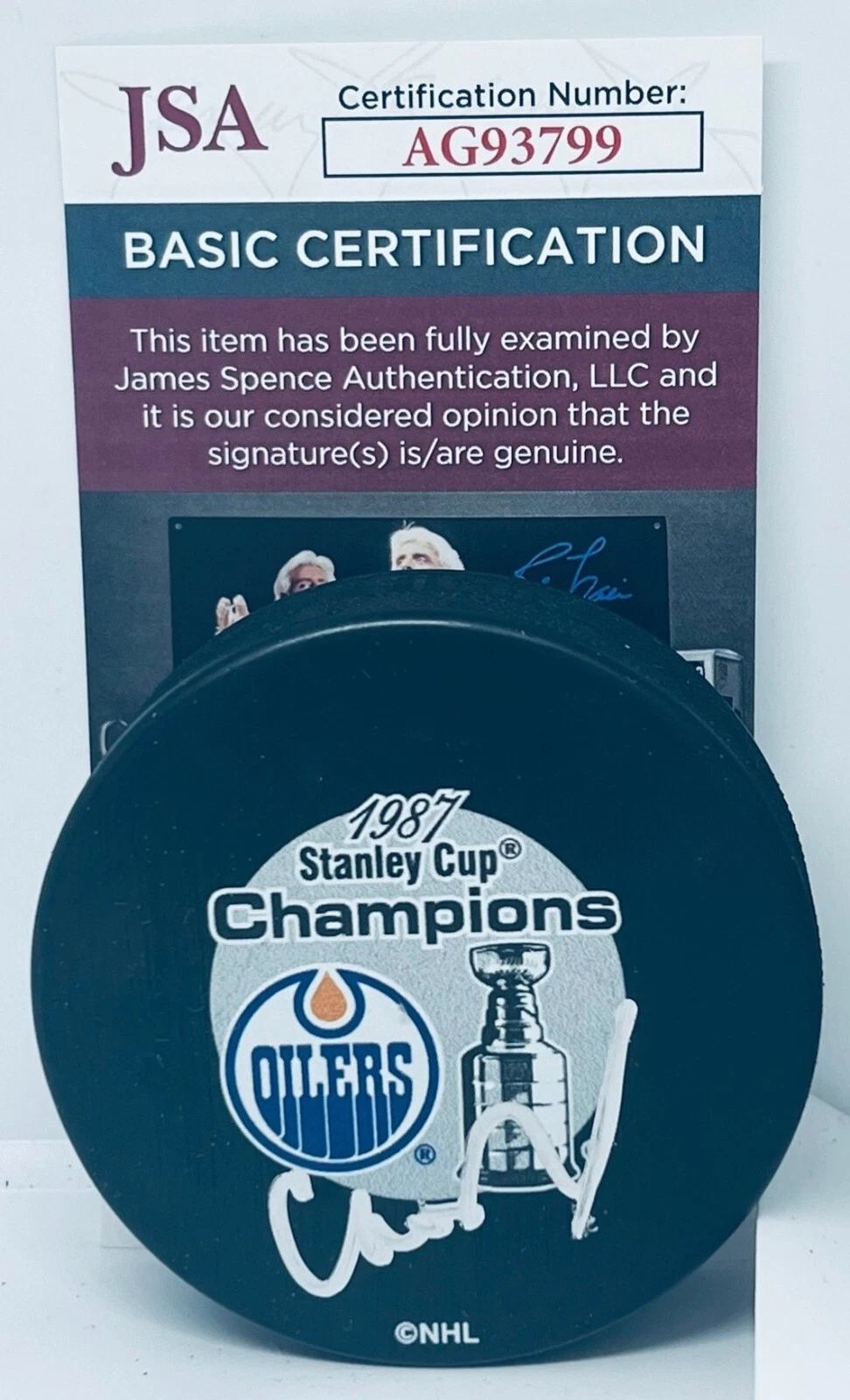 Craig MacTavish Edmonton Oilers signed 1987 Stanley Cup Champs Puck JSA