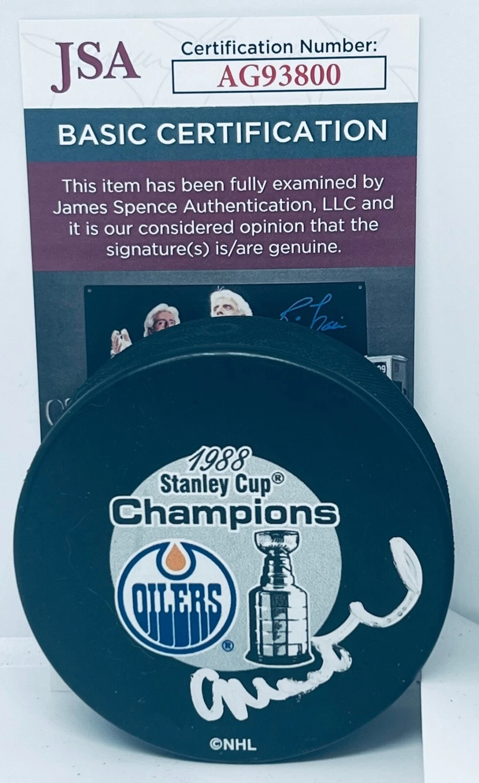 Craig MacTavish Edmonton Oilers signed 1988 Stanley Cup Champs Puck JSA