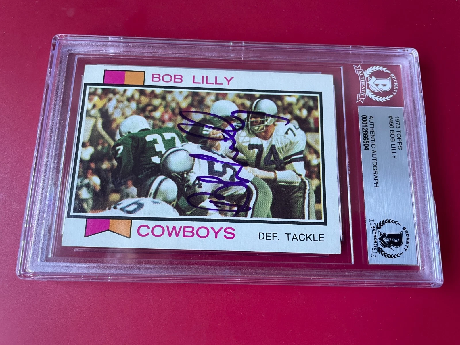 Bob Lilly Cowboys HOF 1973 Topps Card Signed Auto Beckett BAS Slabbed