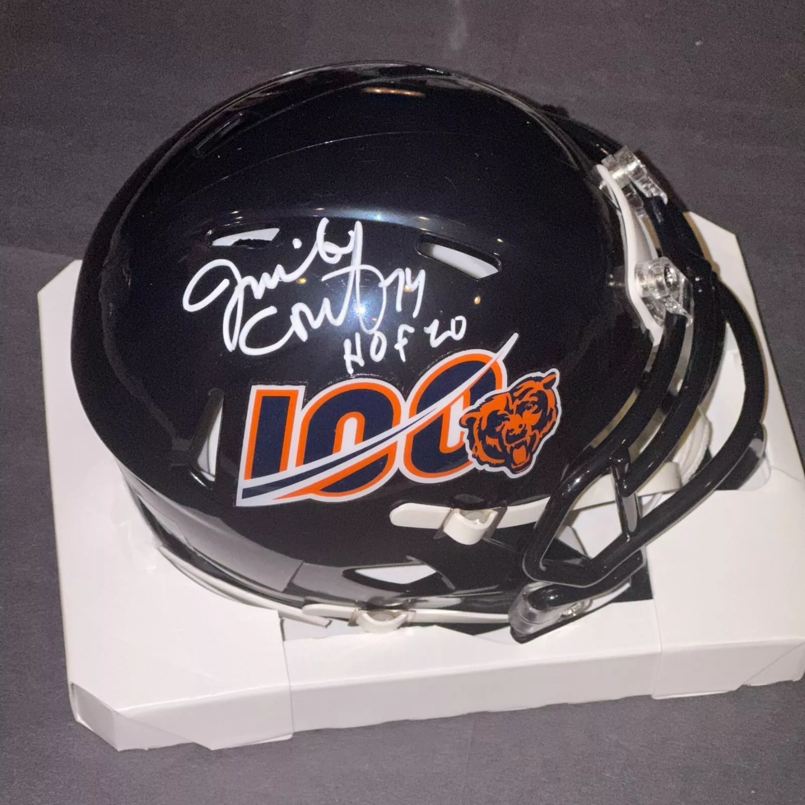 JIM COVERT Signed BEARS 100th Anniversary Mini-helmet Beckett (BAS) w/ HOF Inscr