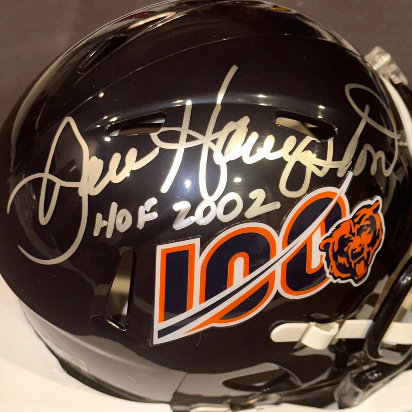 DAN HAMPTON Signed BEARS 100th Anniversary Mini-helmet Beckett (BAS) w/ HOF Insc