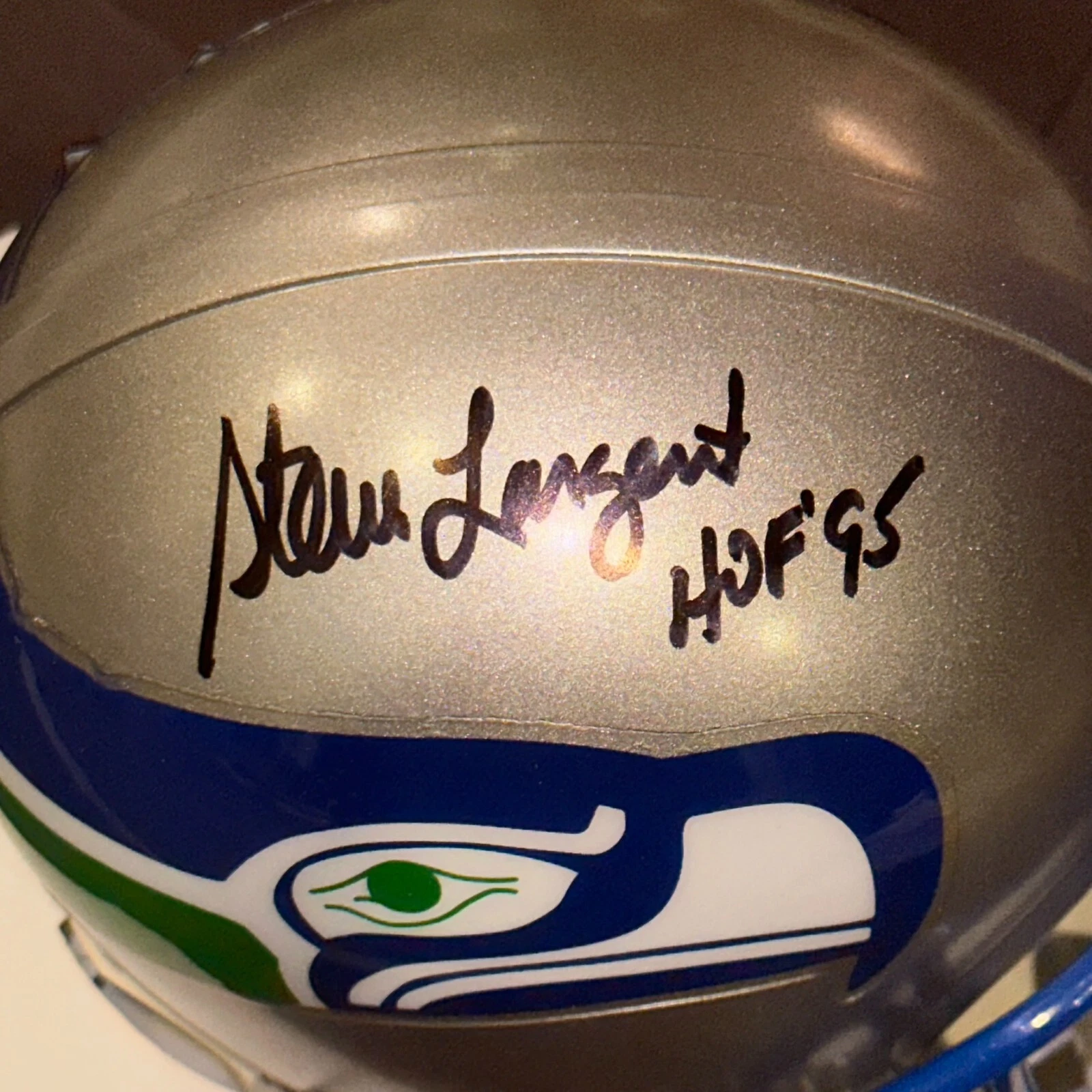 STEVE LARGENT Signed Seattle SEAHAWKS VSR4 Mini-helmet Beckett (BAS) w/ HOF Insc