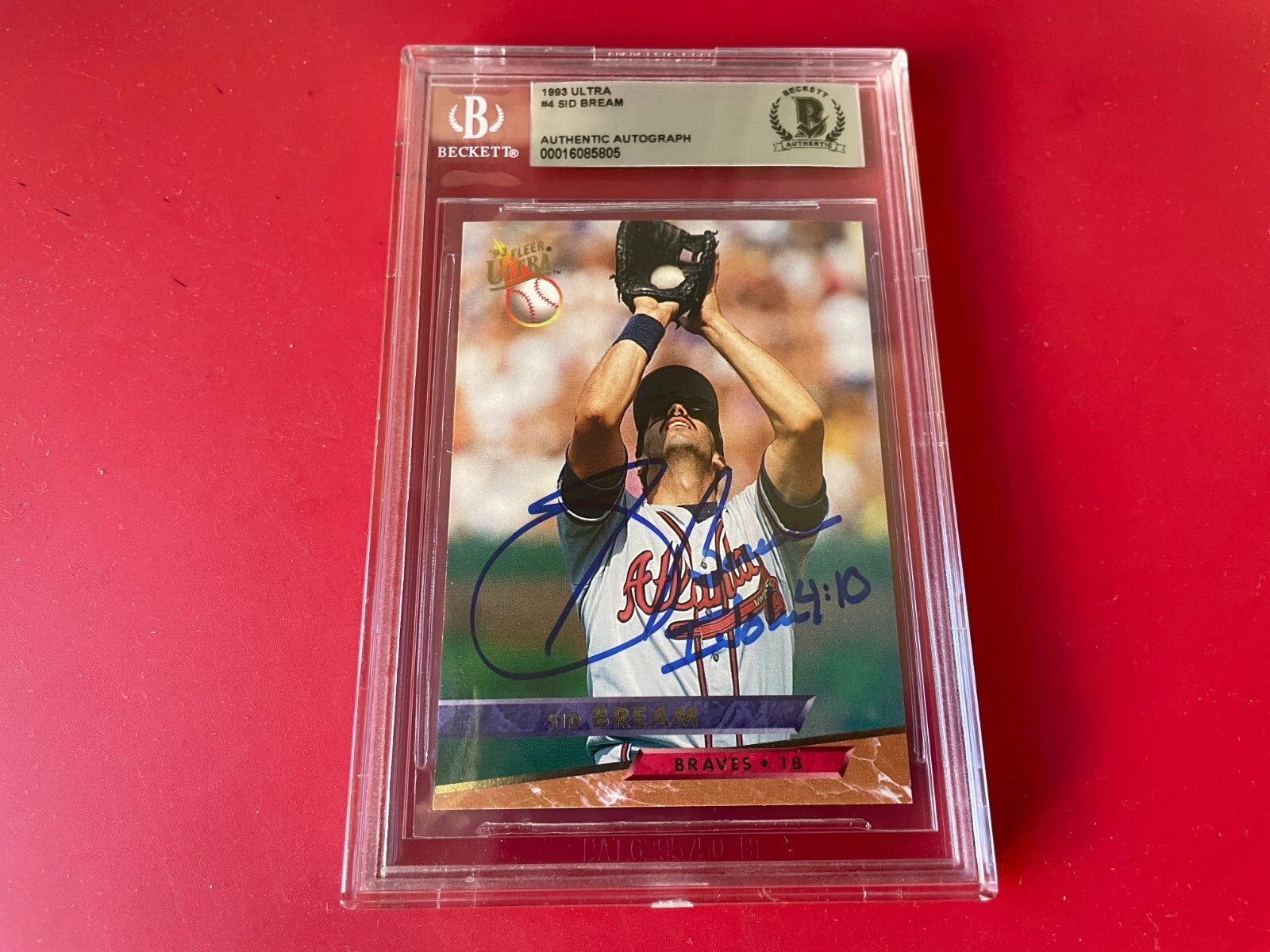 Sid Bream Braves  1993 Ultra Card Signed Auto Beckett BAS COA