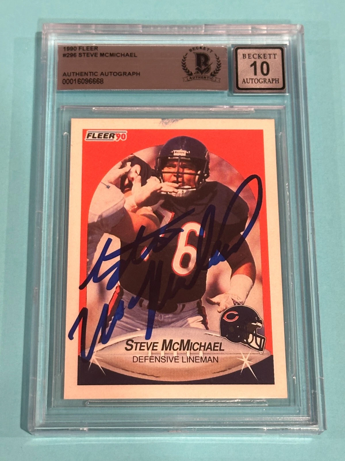 STEVE McMICHAEL Signed 1990 FLEER Card #296 Beckett Authenticated AUTO GRADE 10