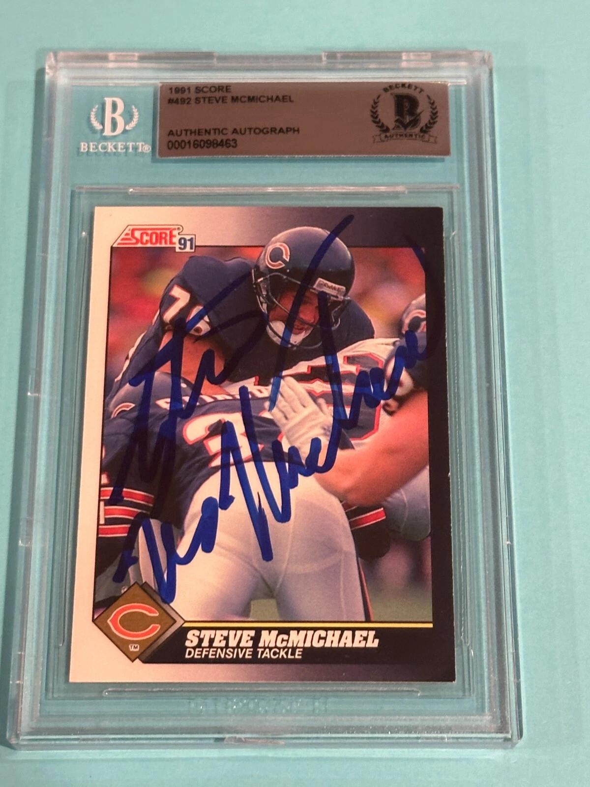 STEVE MCMICHAEL SIGNED 1991 SCORE CARD #492 BECKETT BAS AUTHENTICATED COLLECTIBLE MEMORABILIA
