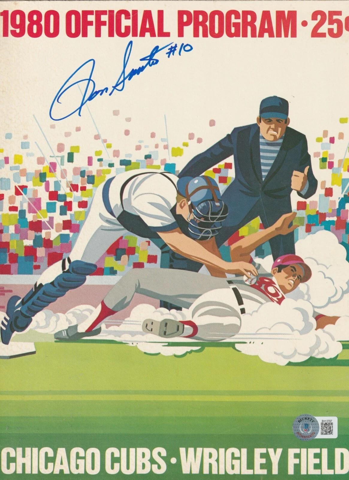 RON SANTO Signed 4/17/80 Chicago CUBS Official PROGRAM Beckett (BAS)