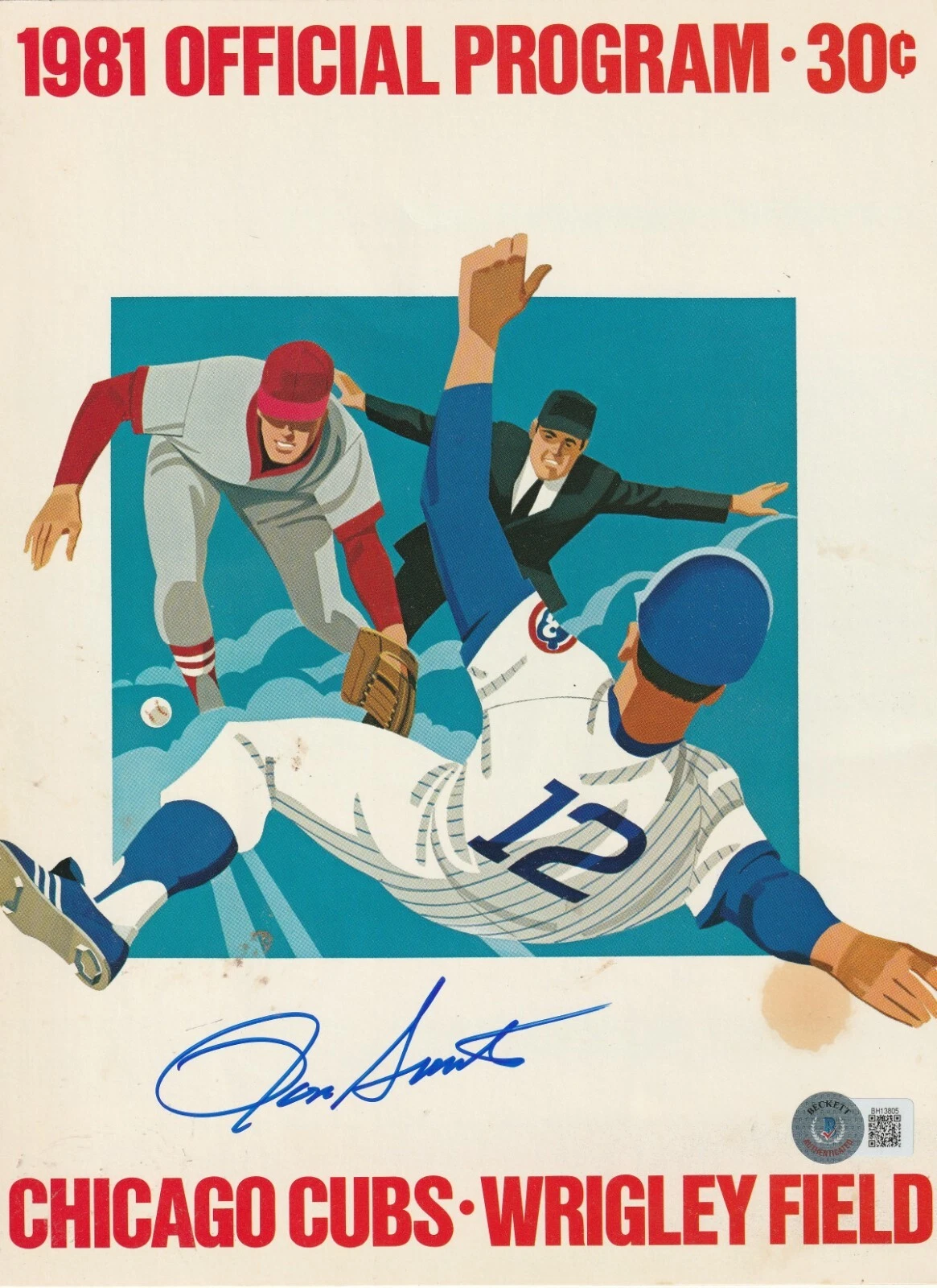 RON SANTO Signed 9/15/81 Chicago CUBS Official PROGRAM Beckett (BAS)