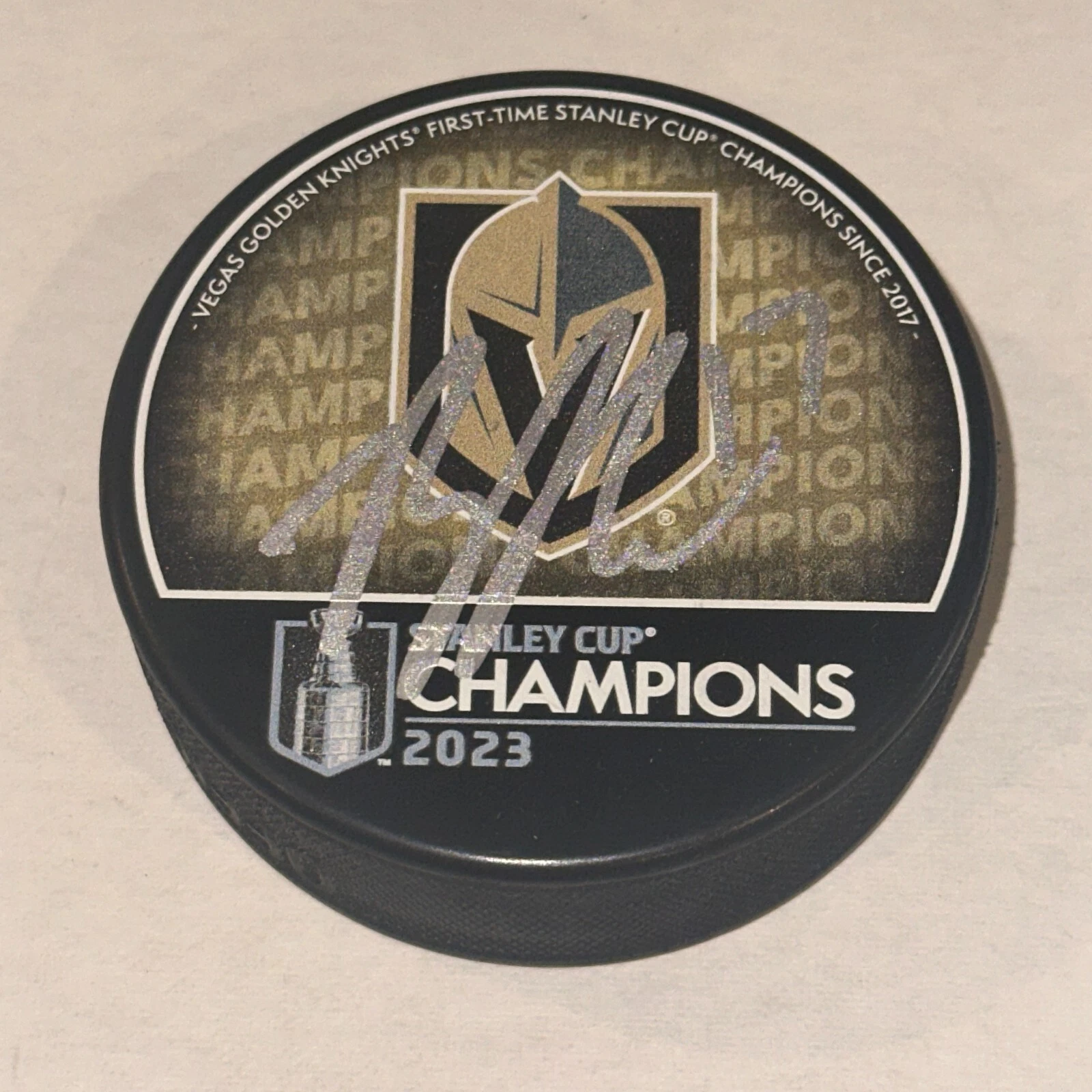 BEN HUTTON Signed Knights 2023 STANLEY CUP CHAMPS Puck Beckett Auth. BAS
