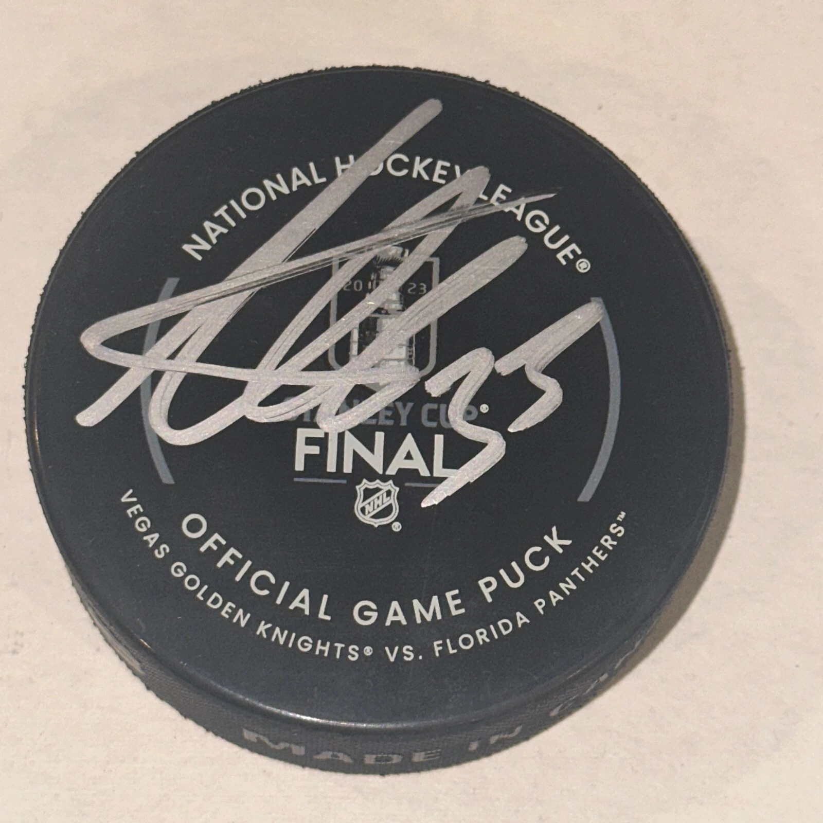 ADIN HILL Signed Official  2023 STANLEY CUP FINAL GAME Puck Beckett BAS