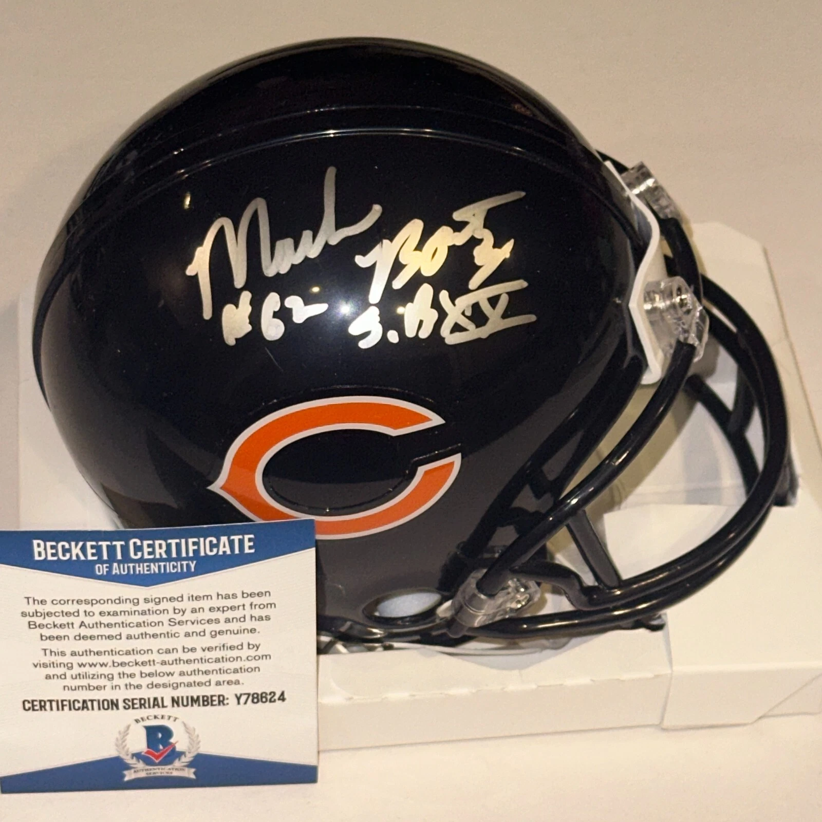MARK BORTZ Signed Chicago BEARS Mini-helmet w/ Beckett COA & Inscription