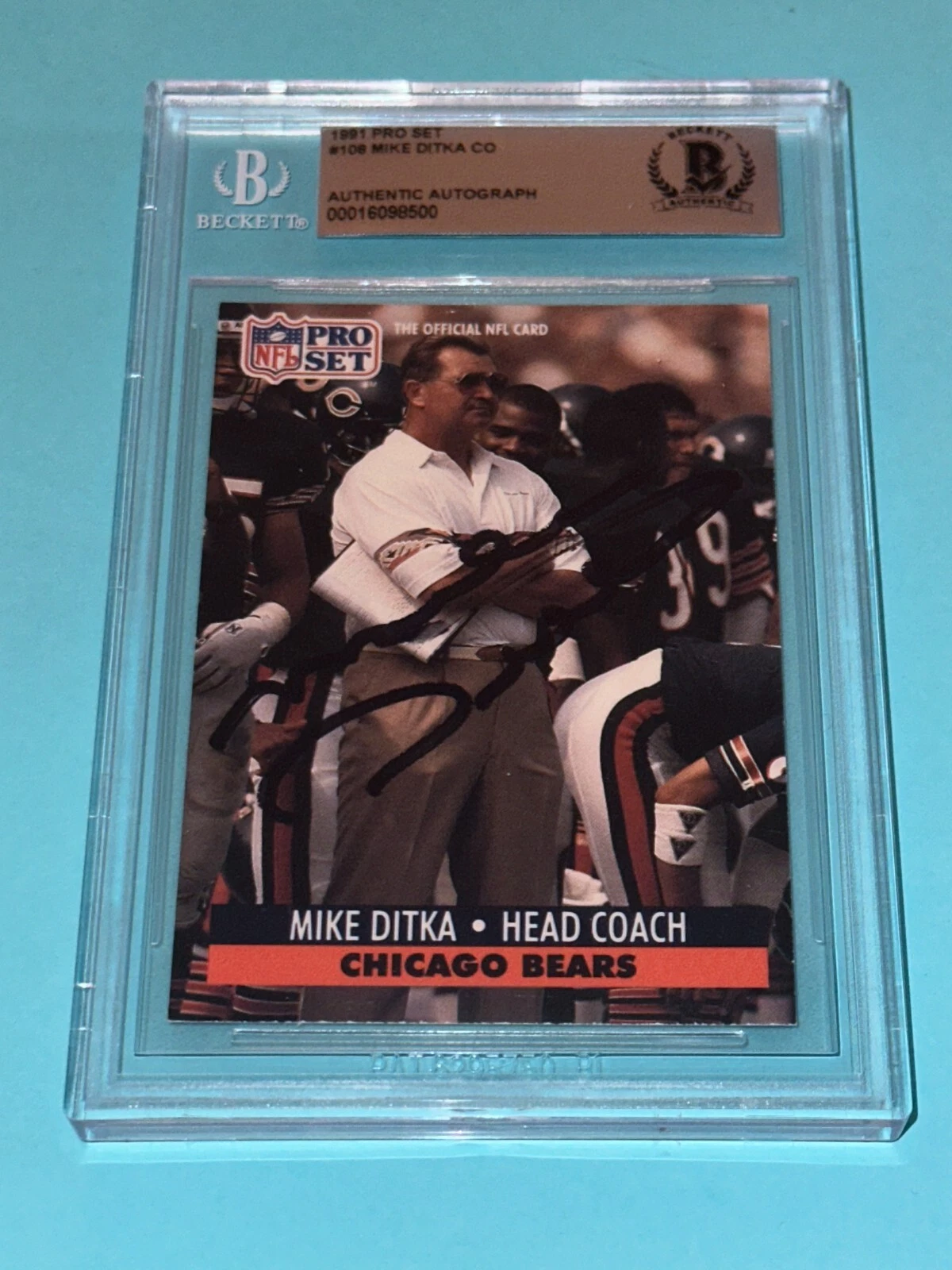 MIKE DITKA Signed 1991 PRO SET Card #108 Beckett Auth (BAS)