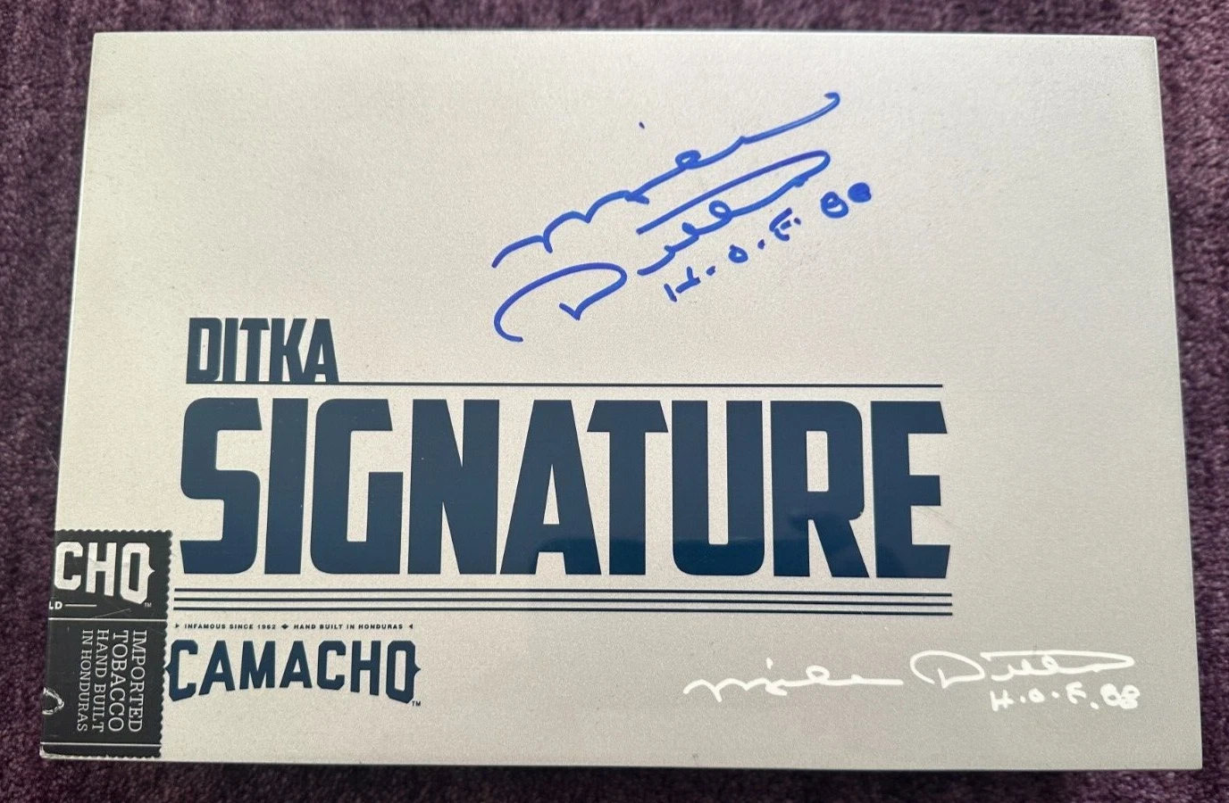 MIKE DITKA Signed Cigar Box JSA Witnessed w/ HOF Inscription