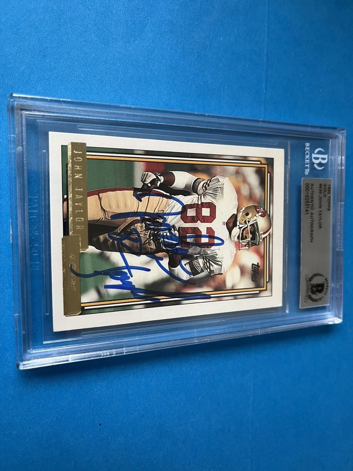 John Taylor 49ers 1992 Topps Gold Card Signed Auto Beckett BAS Slabbed