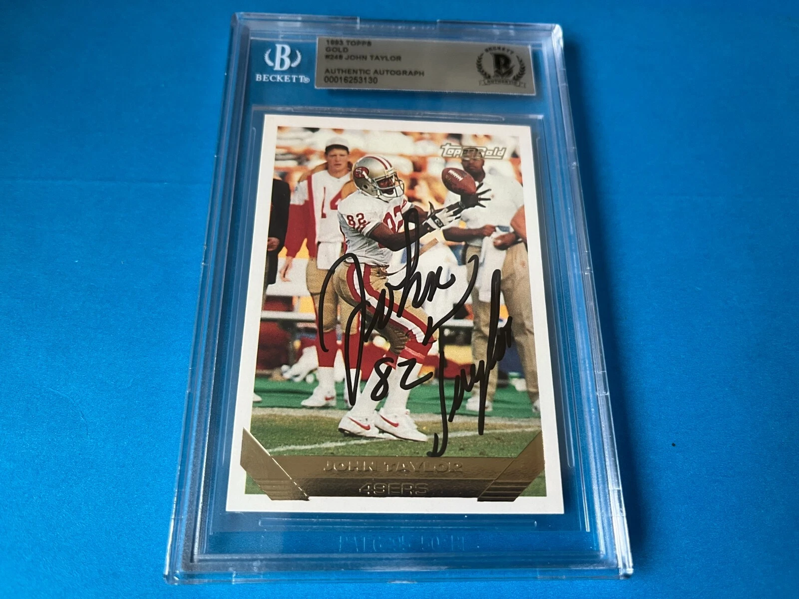 John Taylor 49ers 1993 Topps Gold Card Signed Auto Beckett BAS Slabbed