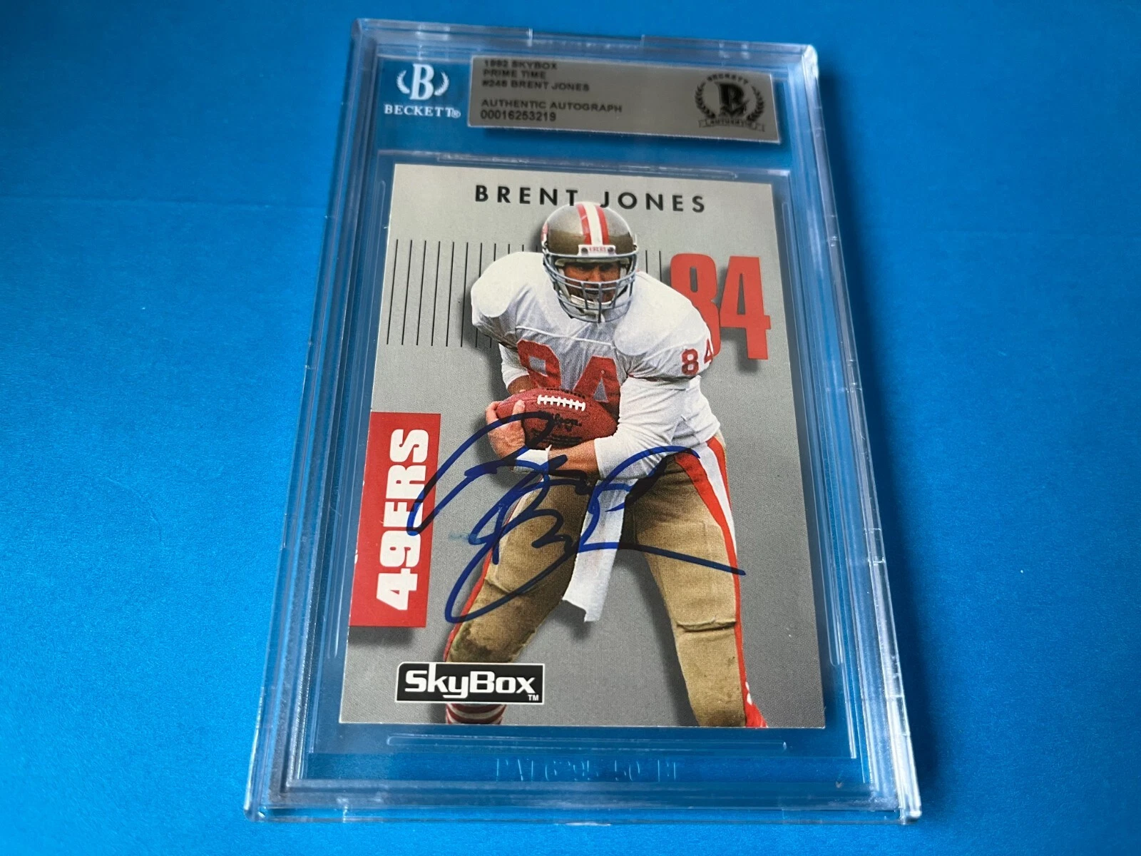 Brent Jones 49ers SB 1992 Skybox Primetime Card Signed Auto Beckett BAS Slabbed