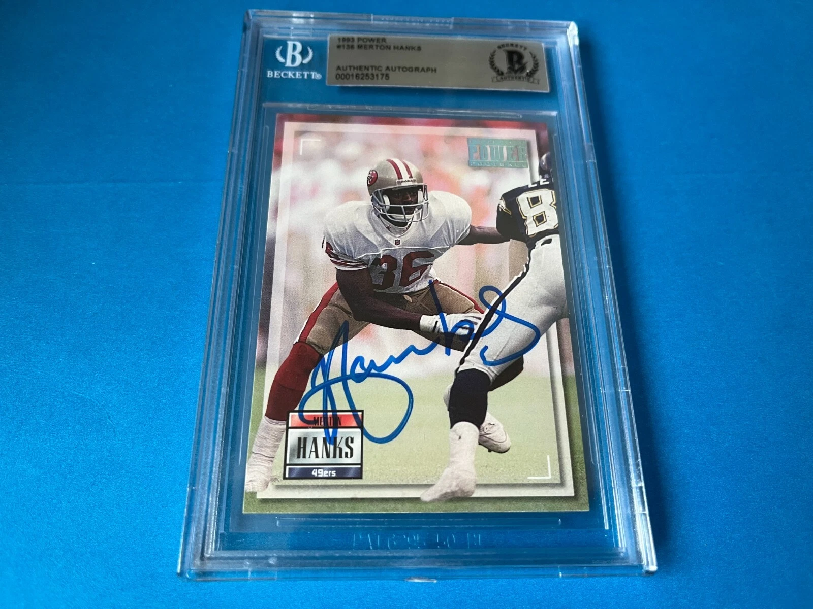 Merton Hanks 49ers Super Bowl 1993 Power Card Signed Auto Beckett BAS Slabbed