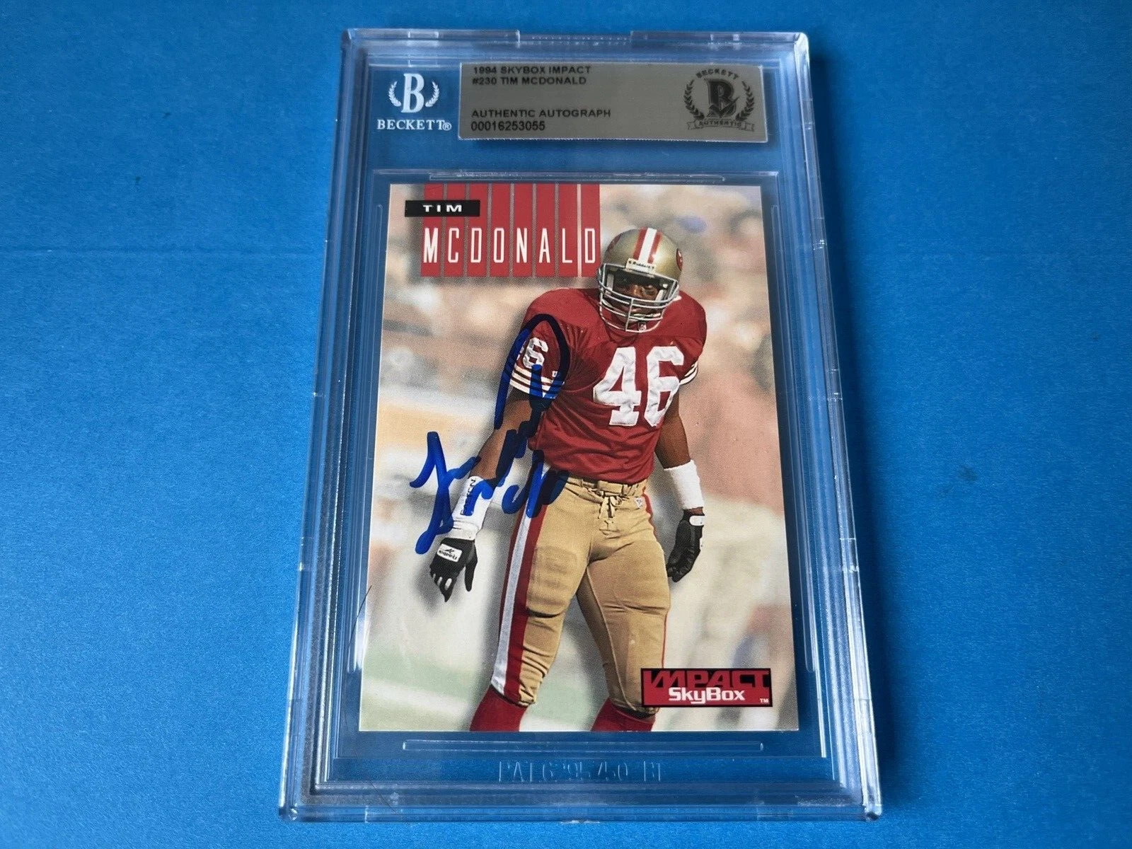 Tim McDonald SB 49ers 1994 Skybox Impact Card Signed Auto Beckett BAS Slabbed