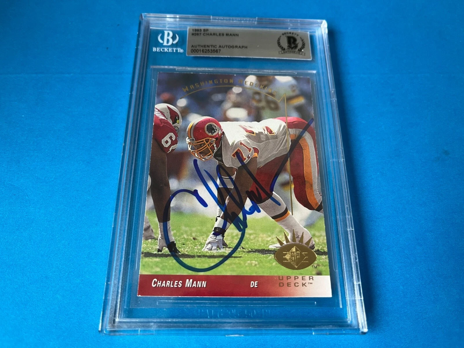 Charles Mann Redskins HOF SB 1993 SP Card Signed Auto Beckett BAS Slabbed