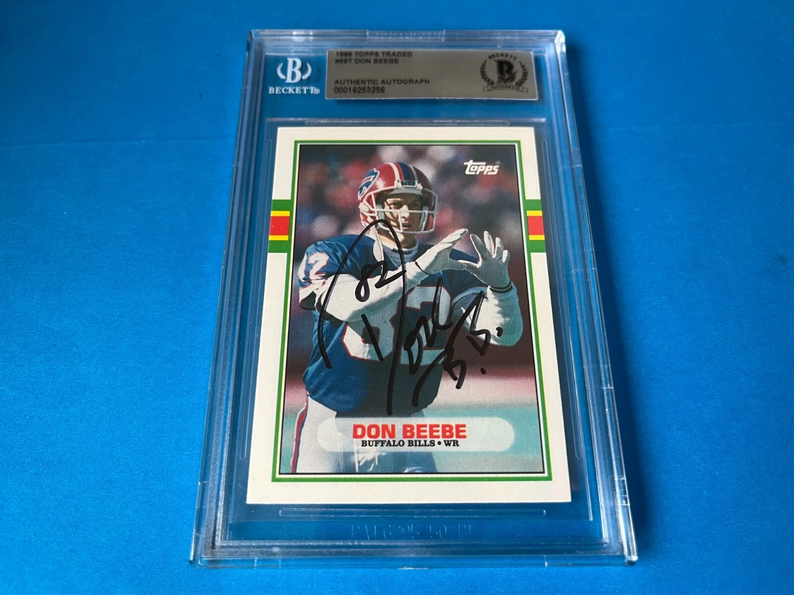Don Beebe Bills 1989 Topps Traded Rookie Card Signed Auto Beckett BAS Slabbed