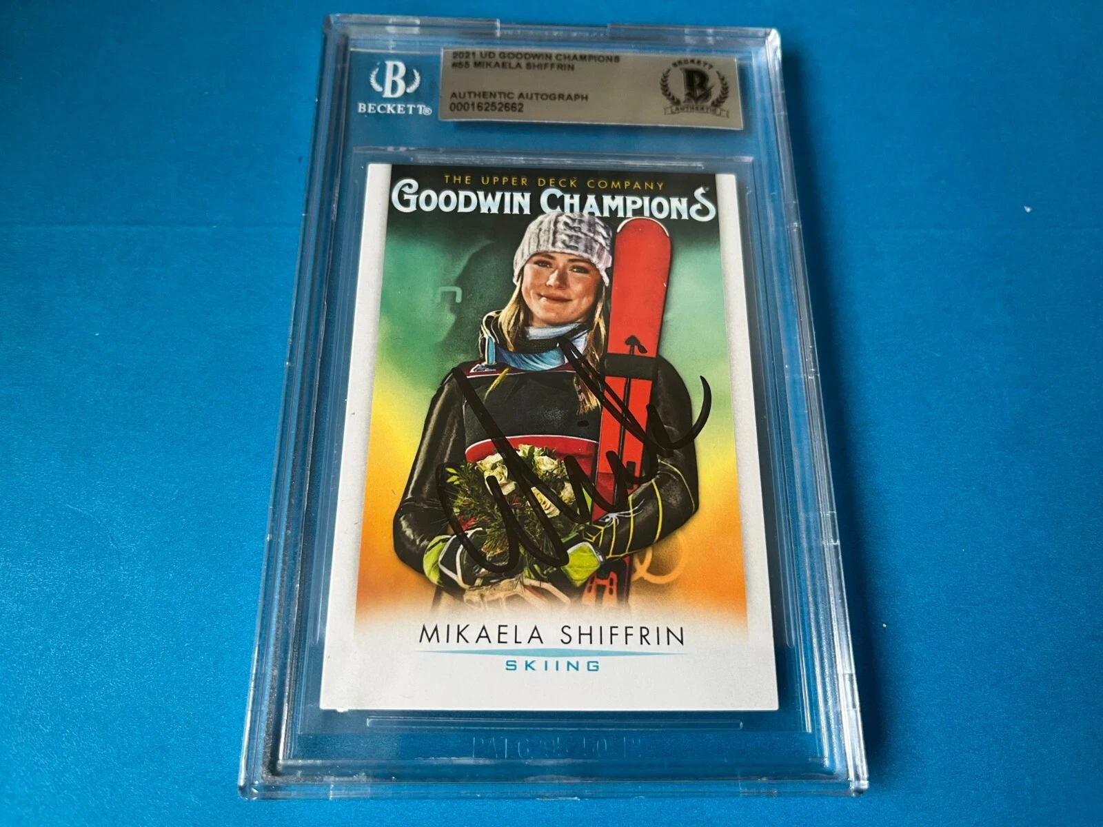 Mikaela Shiffrin Skiing 2021 UD Goodwin Card Signed Auto Beckett BAS Slabbed