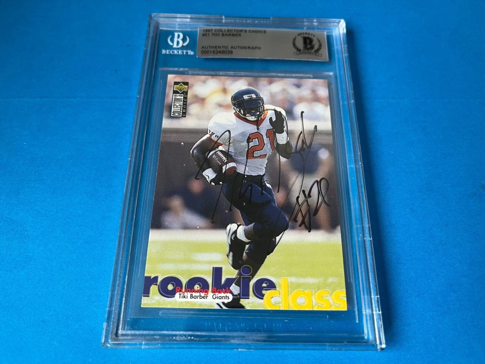 Tiki Barber Giants 1997 Collector's Rookie Card Signed Auto Beckett BAS Slabbed