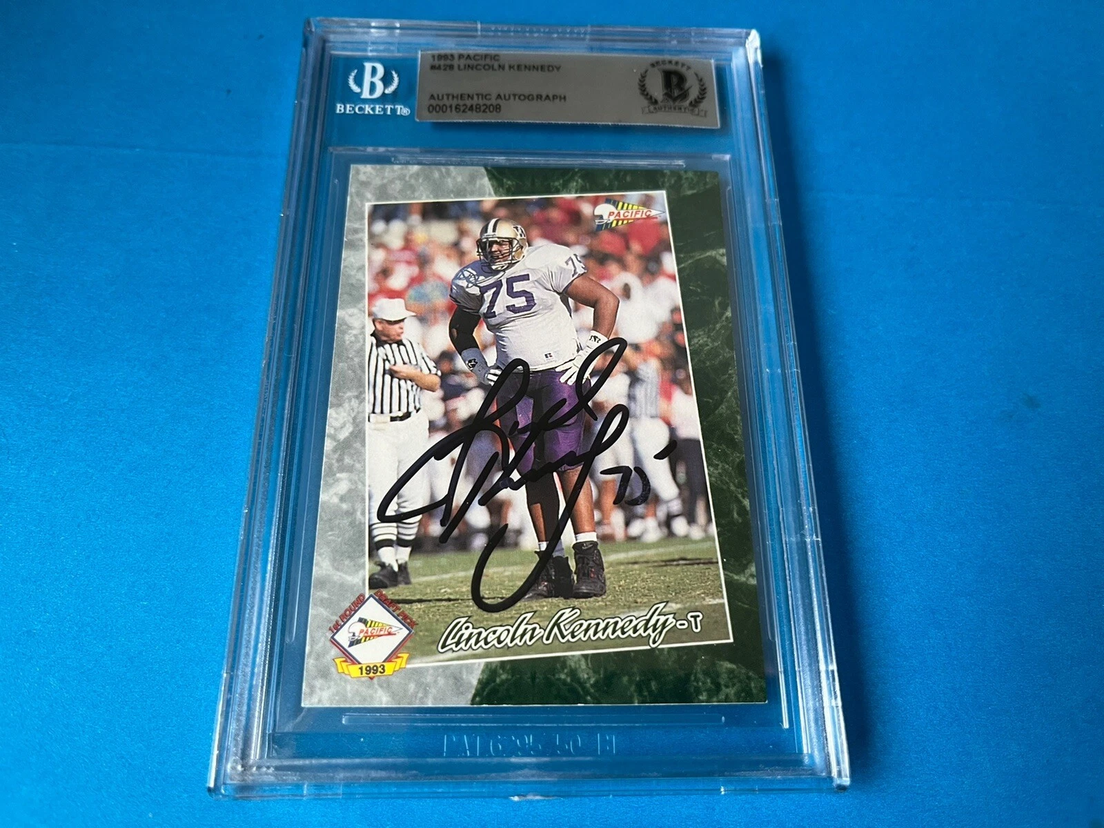 Lincoln Kennedy Raiders 1993 Pacific Rookie Card Signed Auto Beckett BAS Slabbed