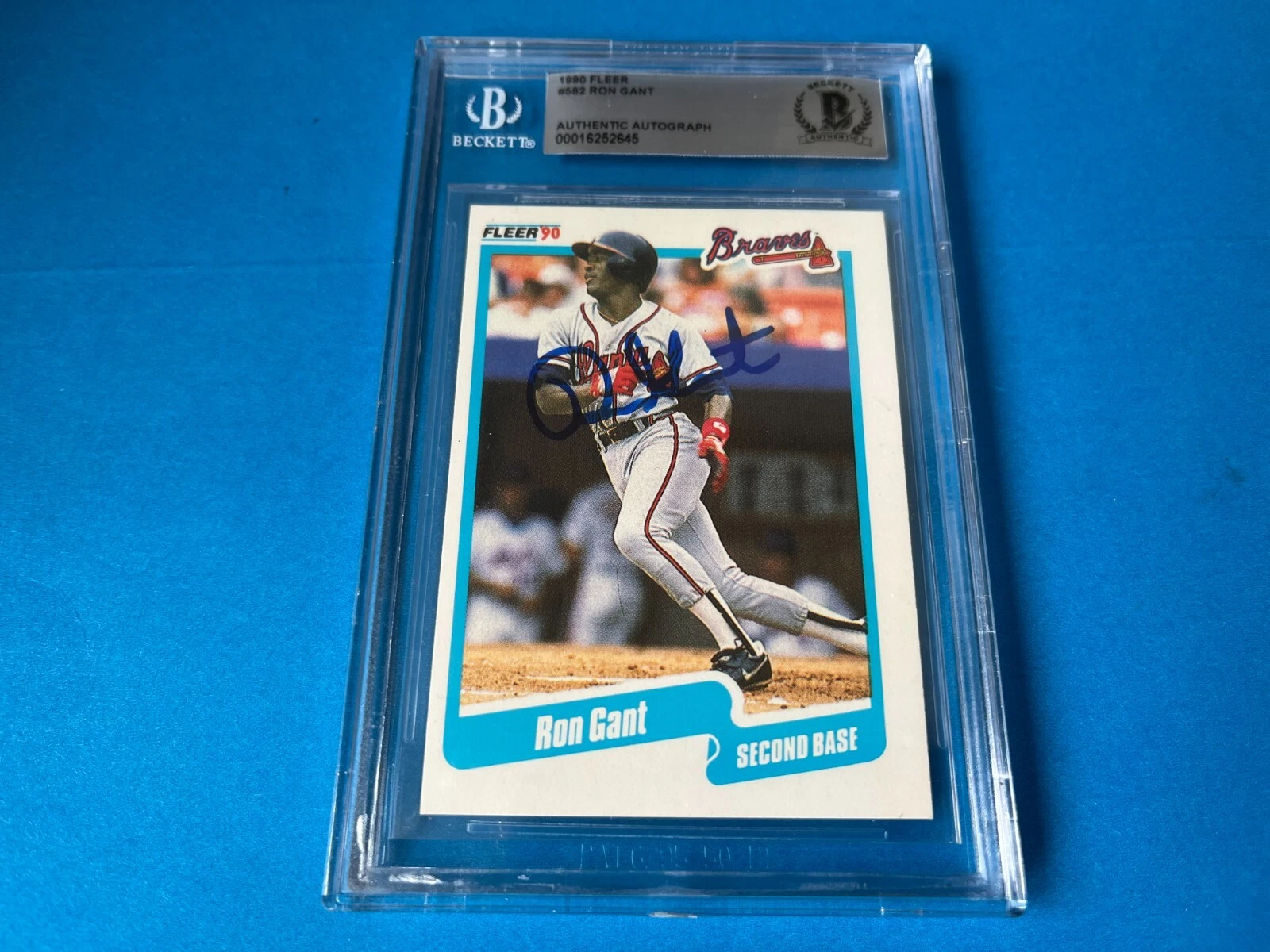 Ron Gant Braves 1990 Fleer Card Signed Auto Beckett BAS Slabbed