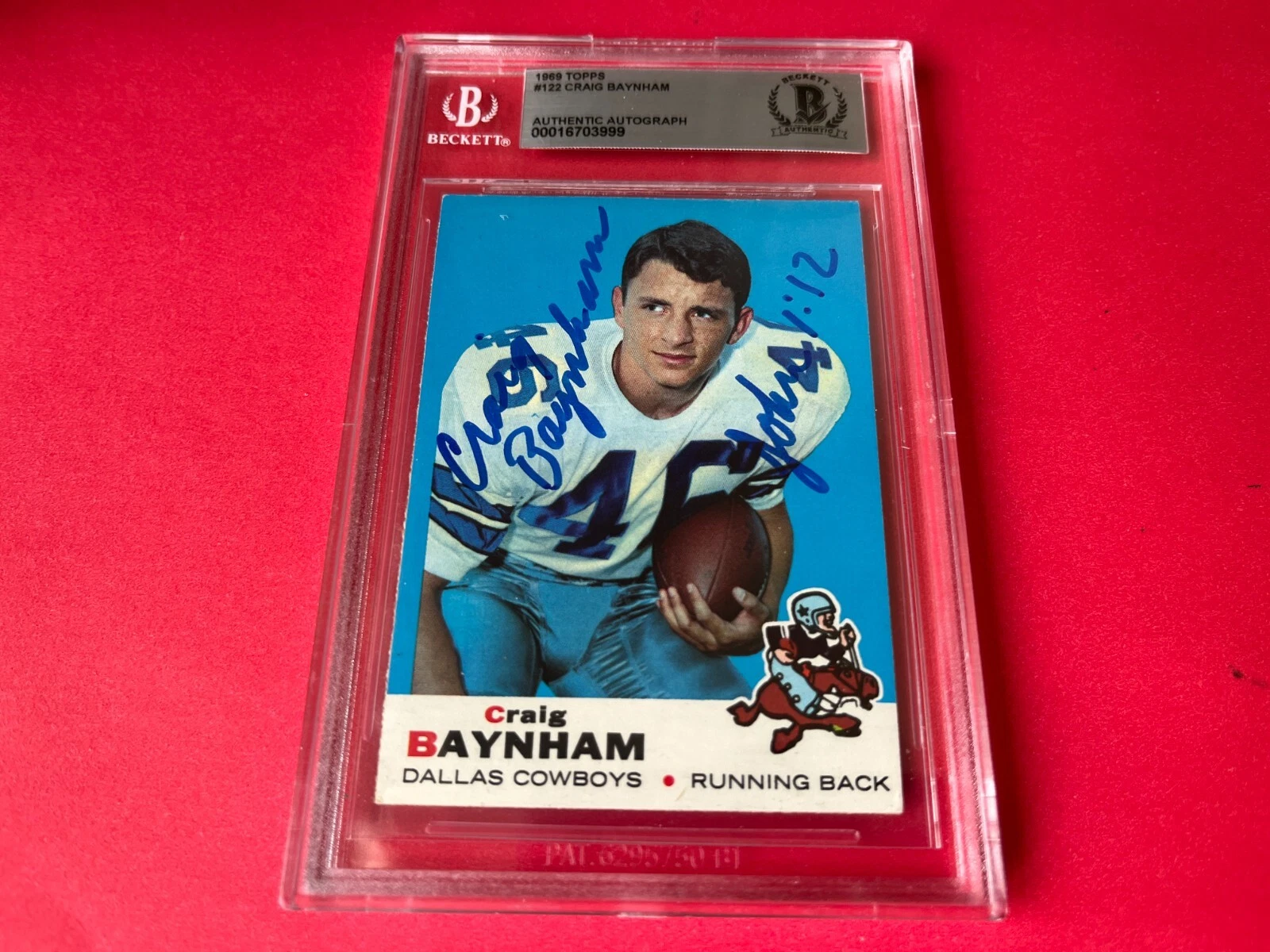 Craig Baynham Cowboys 1969 Topps Card Signed Auto Beckett BAS Slabbed