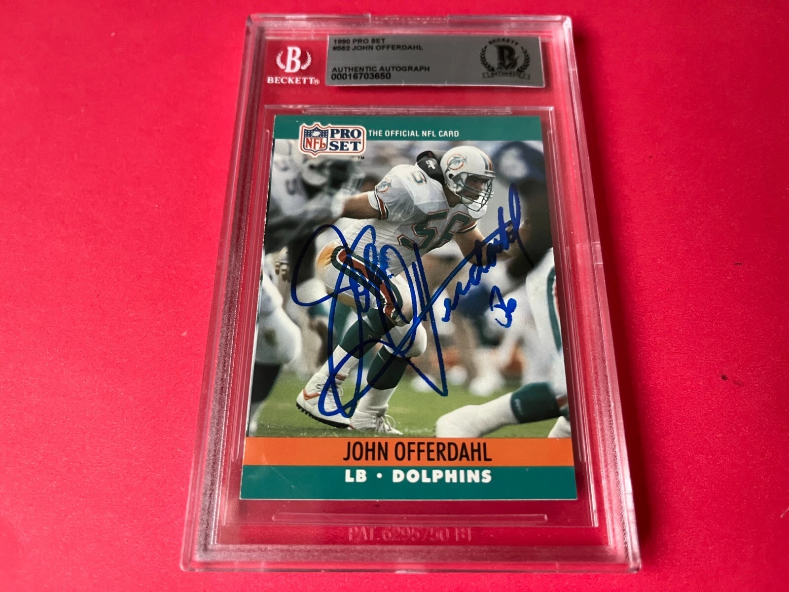 John Offerdahl Dolphins 1990 Pro Set Card Signed Auto Beckett BAS Slabbed