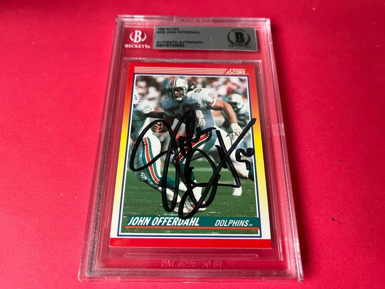 John Offerdahl Dolphins 1990 Score Card Signed Auto Beckett BAS Slabbed