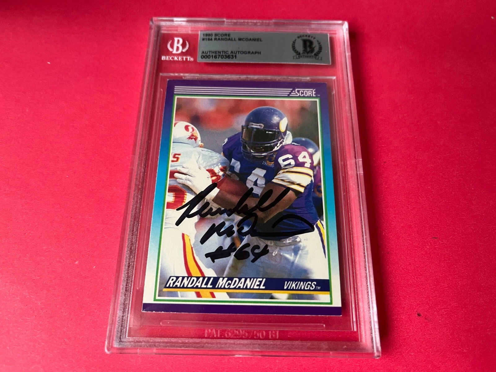 Randall McDaniel Vikings 1990 Score Card Signed Auto Beckett BAS Slabbed